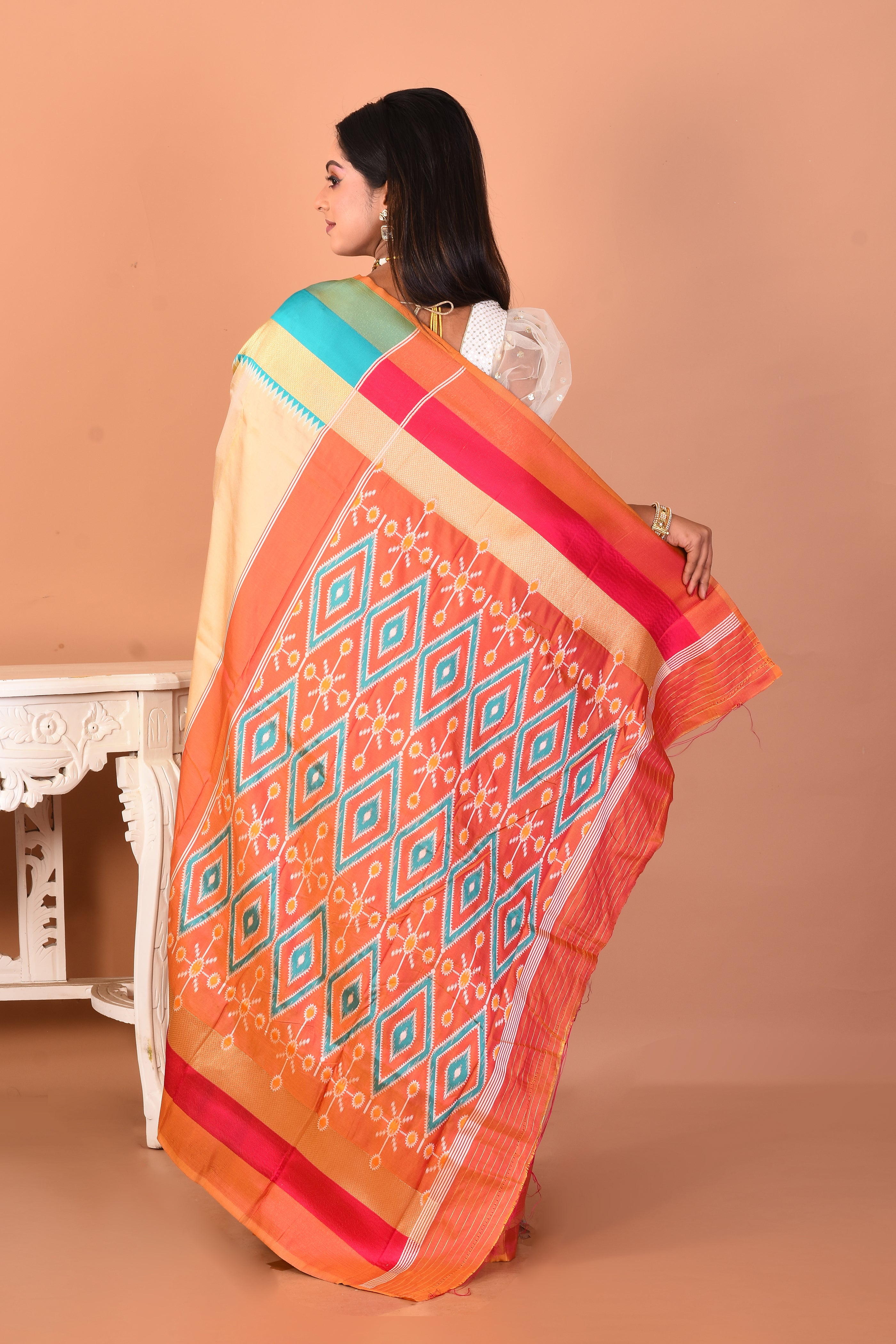 Beige Blended Ikkat Silk Saree - Keya Seth Exclusive