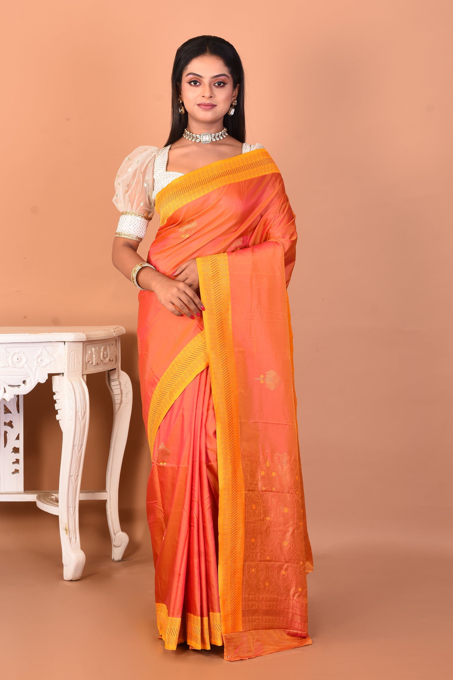 Dual Tone Brown Blended Bomkai Silk Saree - Keya Seth Exclusive