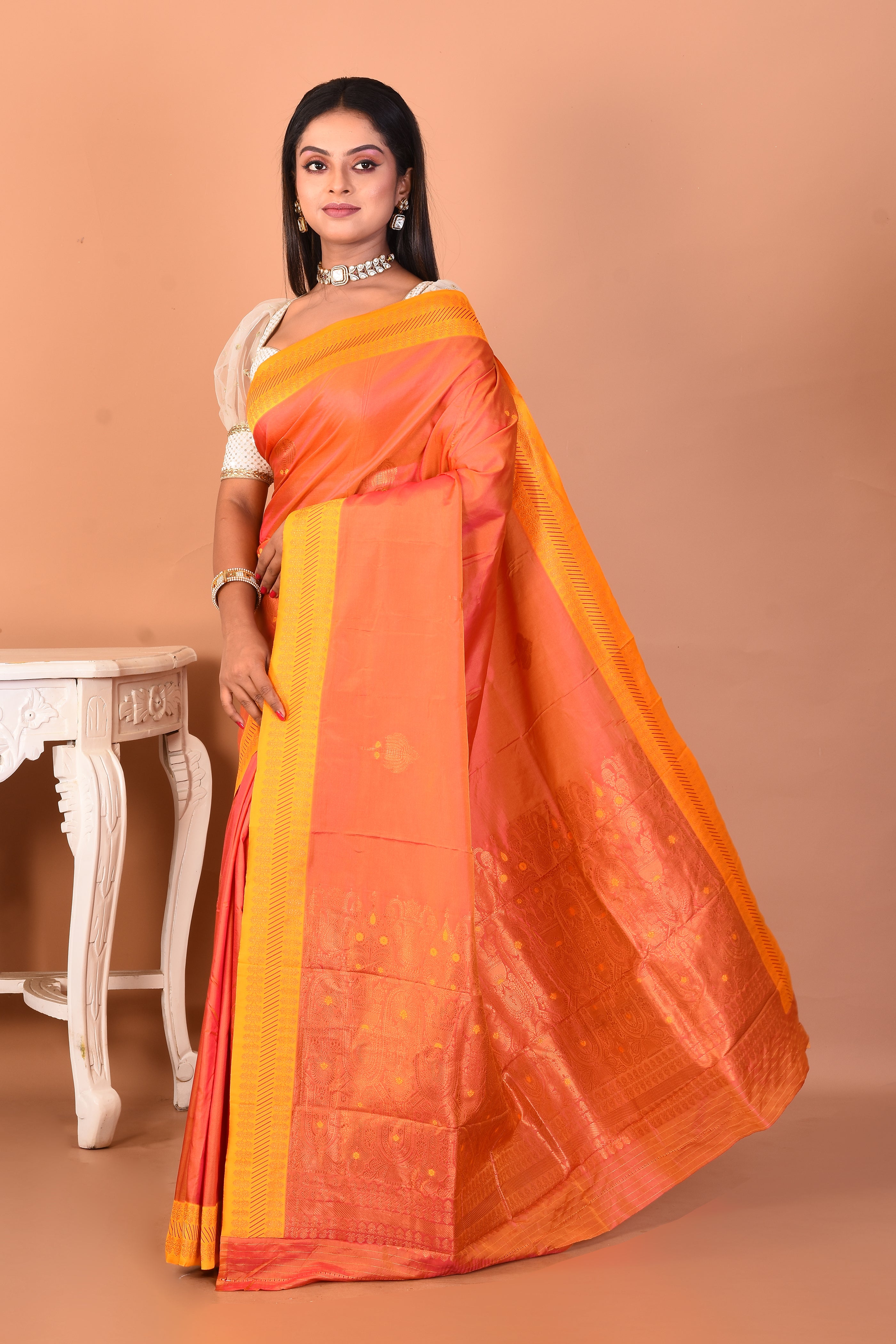 Dual Tone Brown Blended Bomkai Silk Saree - Keya Seth Exclusive