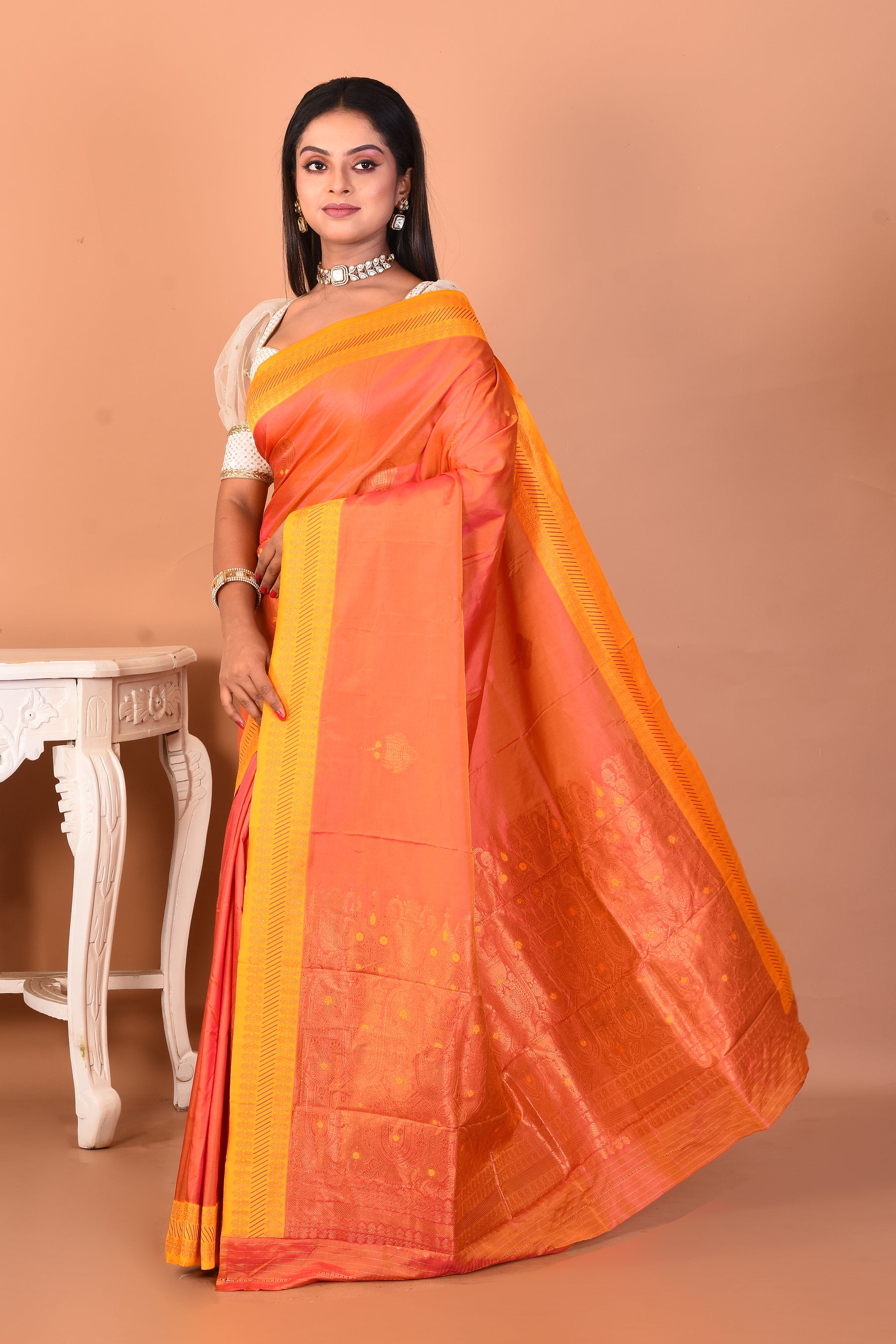 Dual Tone Brown Blended Bomkai Silk Saree - Keya Seth Exclusive