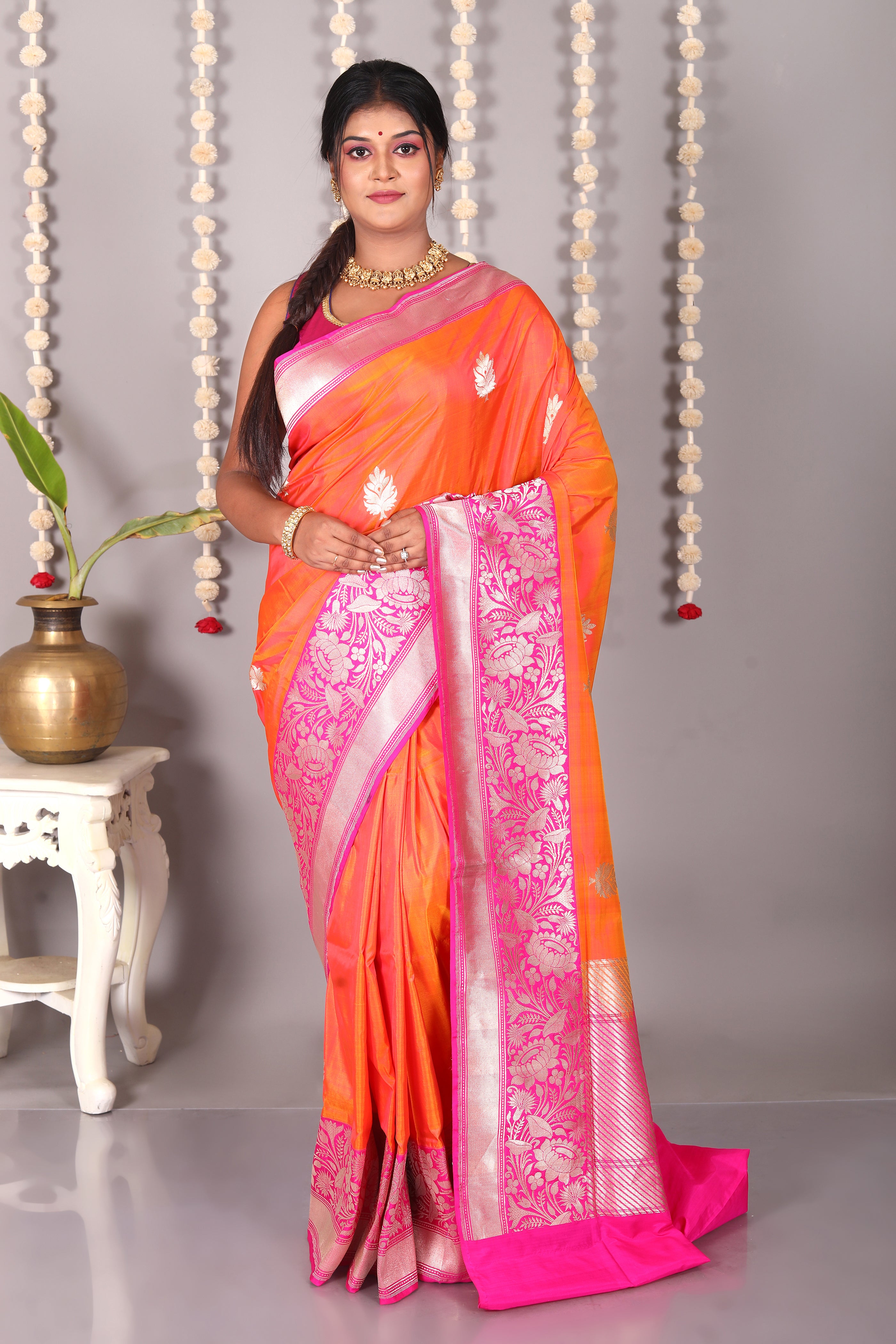 Dual Tone Orange Pure Katan Silk Saree - Keya Seth Exclusive