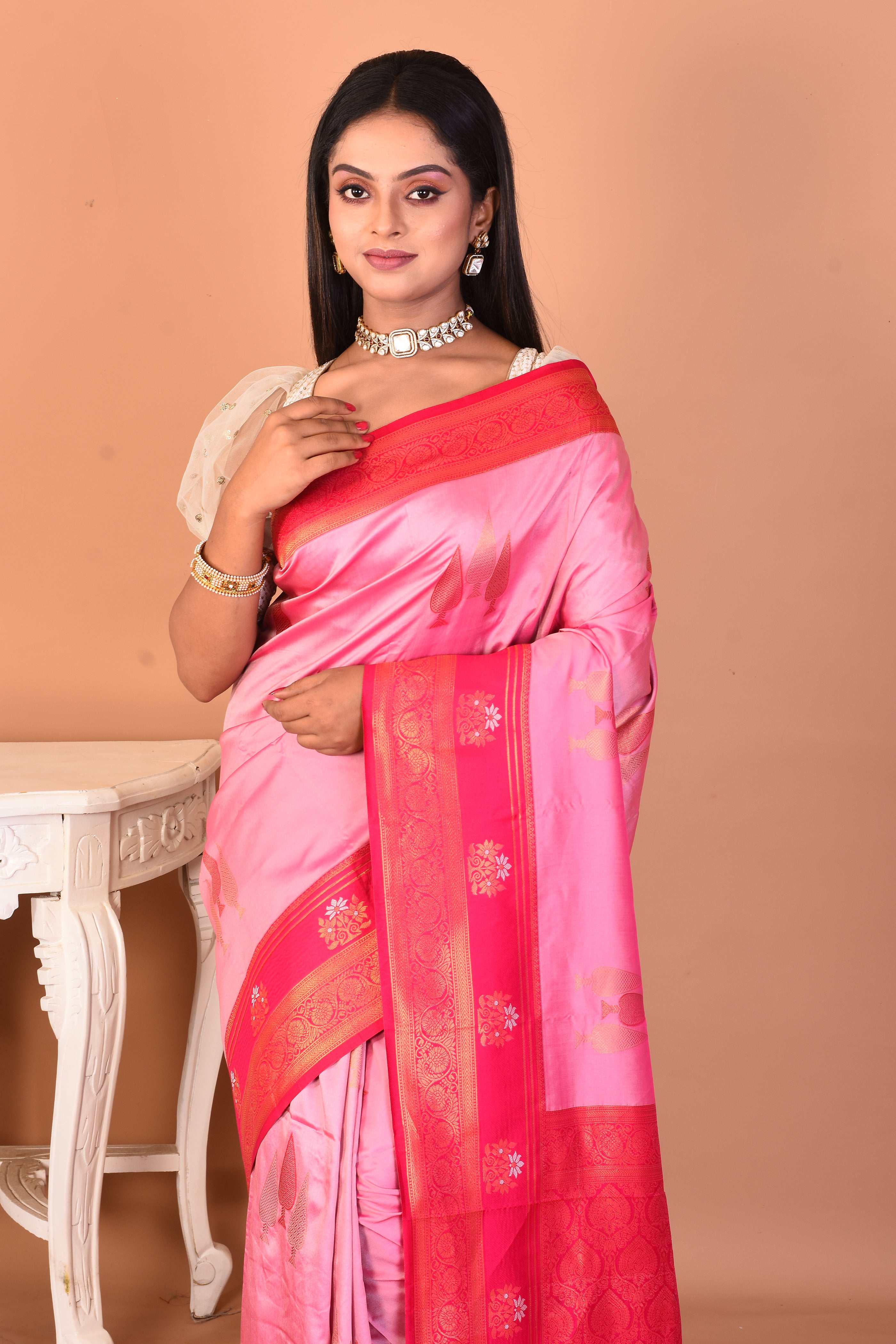 Pink Blended Kanjivaram Silk Saree - Keya Seth Exclusive