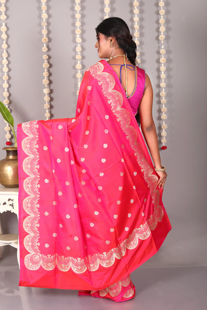 Pink Dual Tone Pure Katan Silk Saree - Keya Seth Exclusive