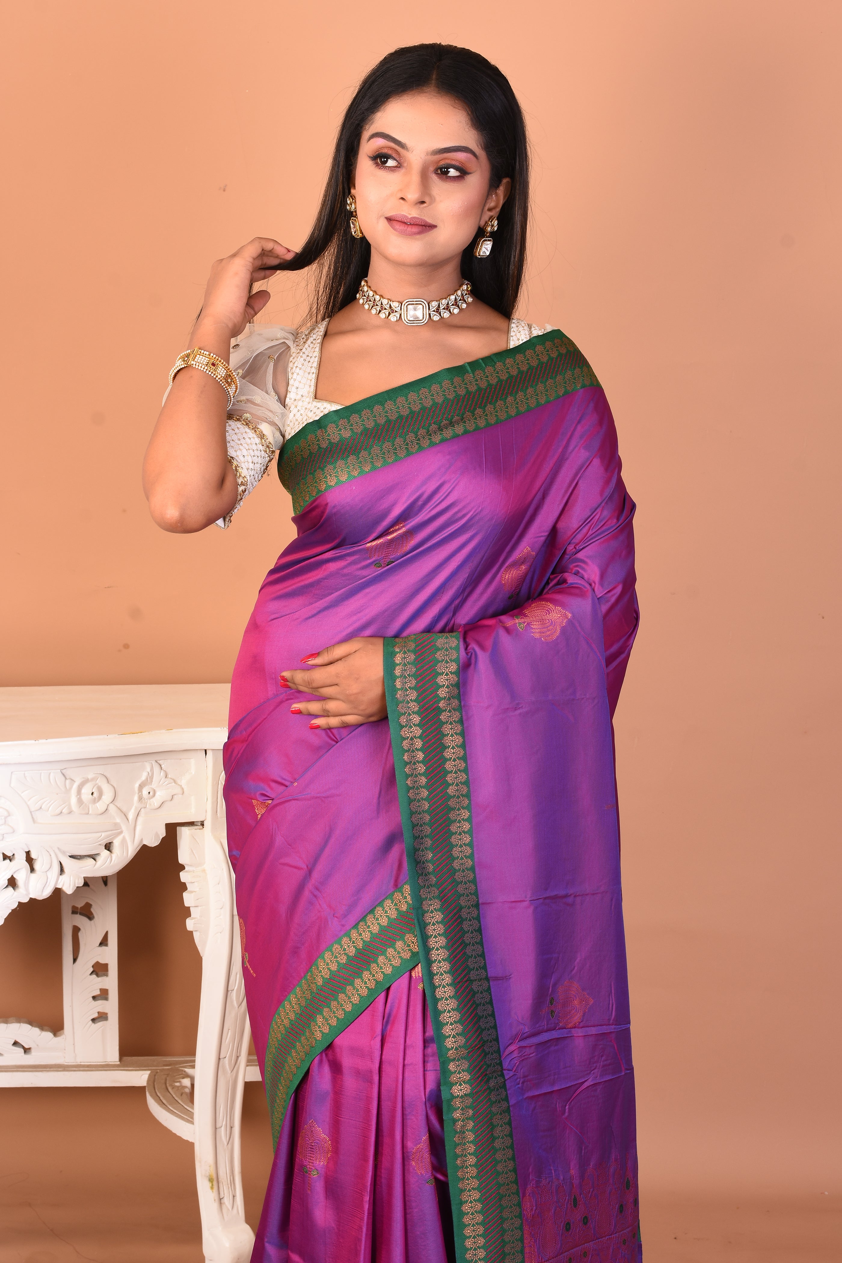 Purple Mushroo Silk Saree - Keya Seth Exclusive