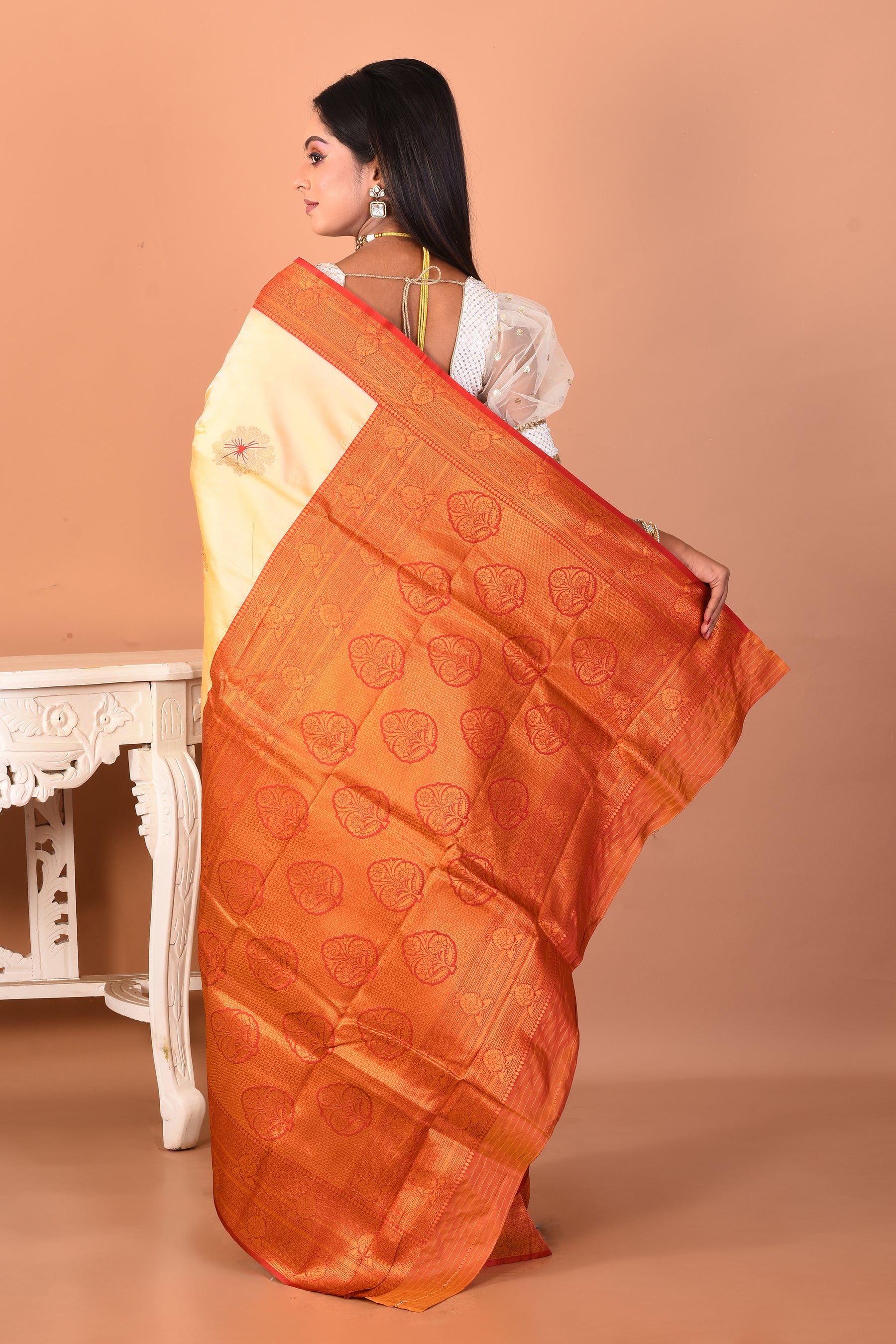 Cream Blended Kanjivaram Silk Saree - Keya Seth Exclusive