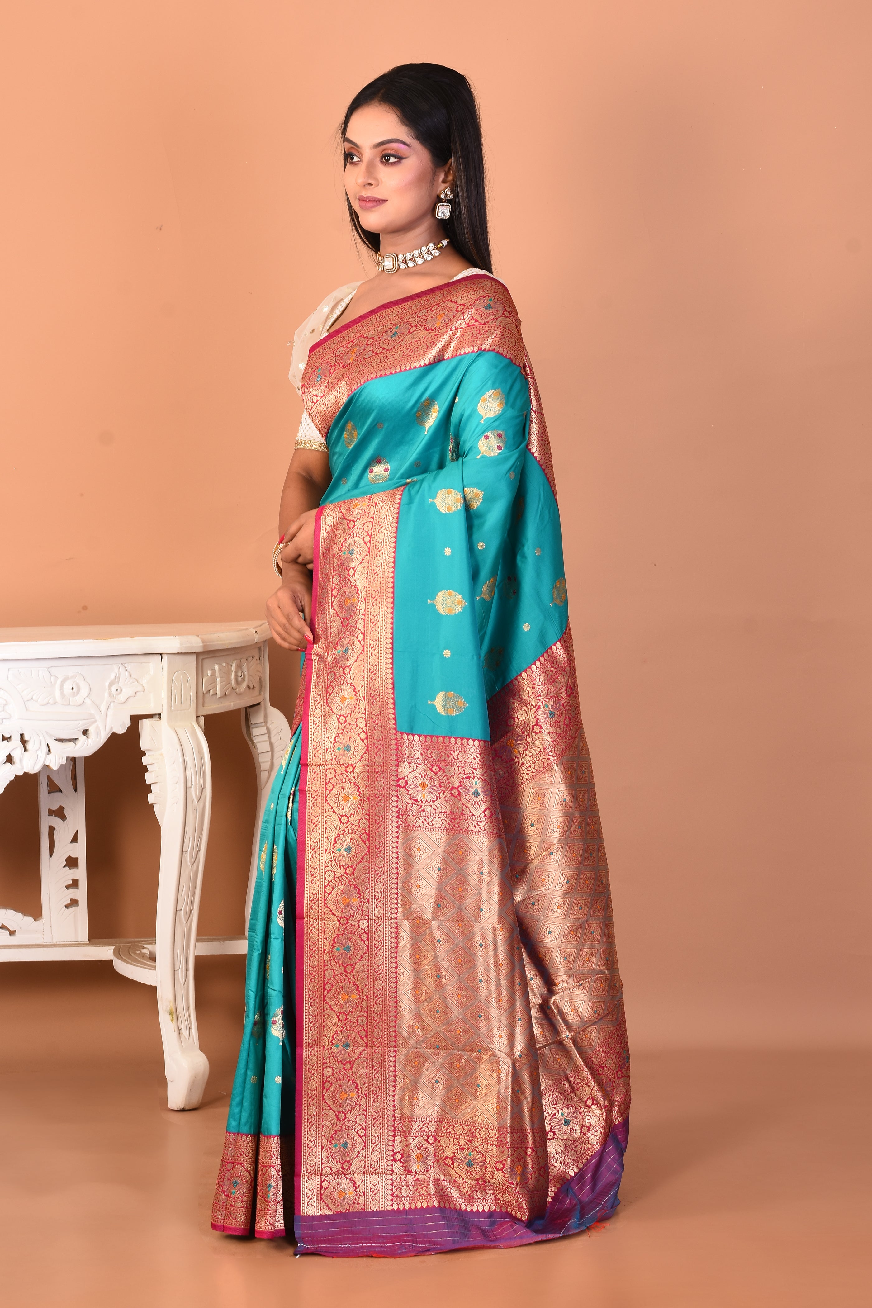Sea Green Blended Katan Silk Saree - Keya Seth Exclusive