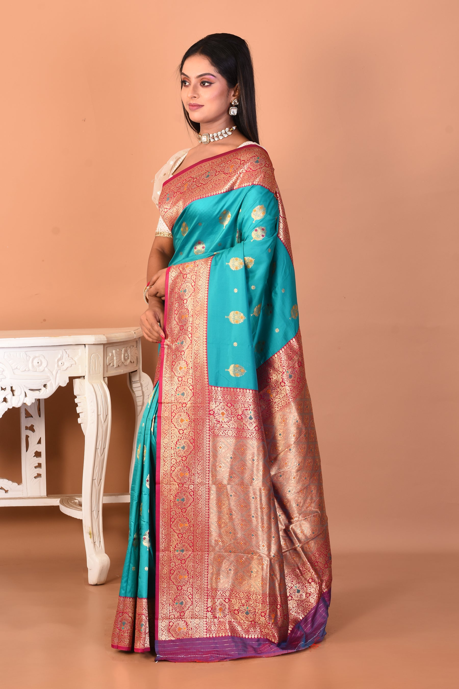 Sea Green Blended Katan Silk Saree - Keya Seth Exclusive