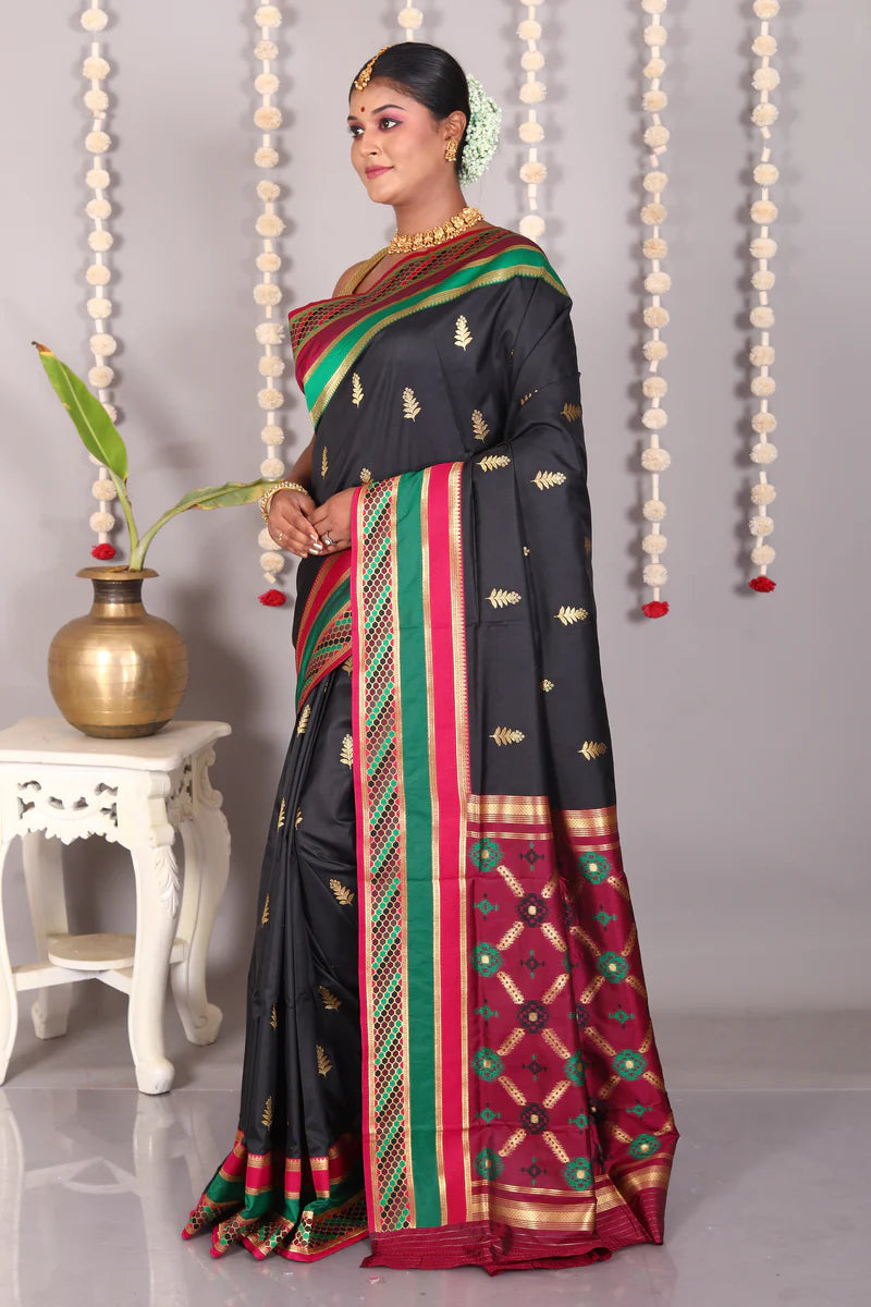 Black Blended Katan Silk Saree - Keya Seth Exclusive