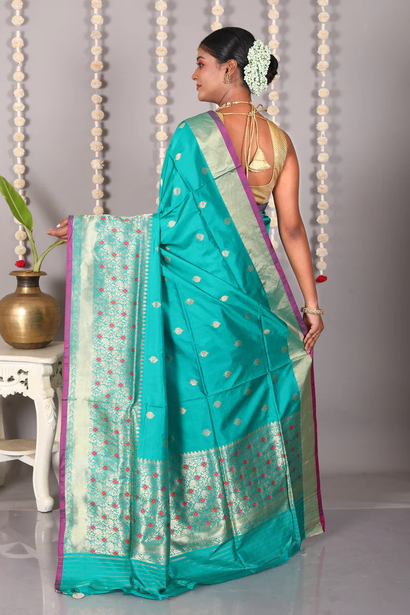 Sea Green Pure Katan Silk Saree - Keya Seth Exclusive