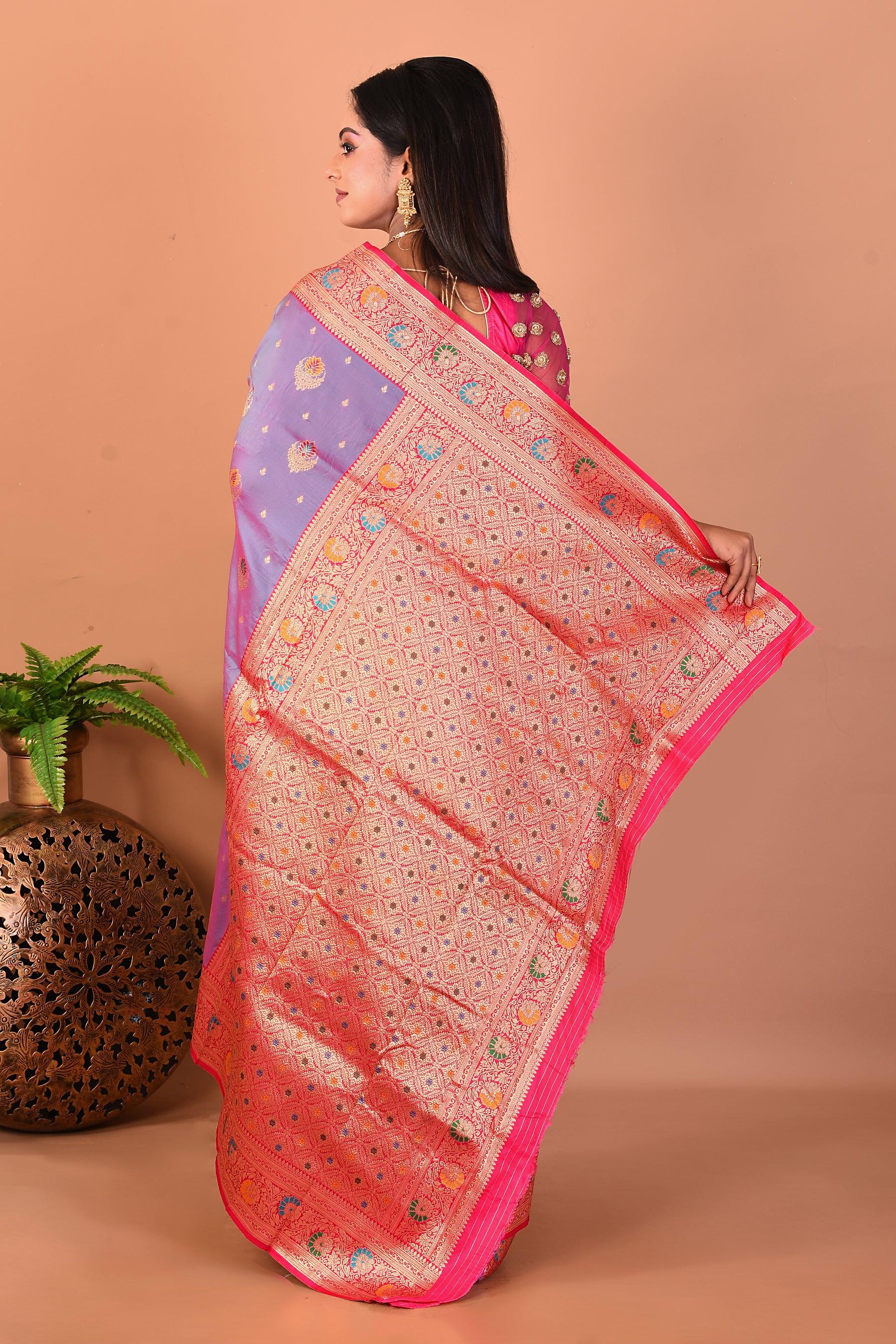 Dual Tone Purple Blended Katan Silk Saree - Keya Seth Exclusive
