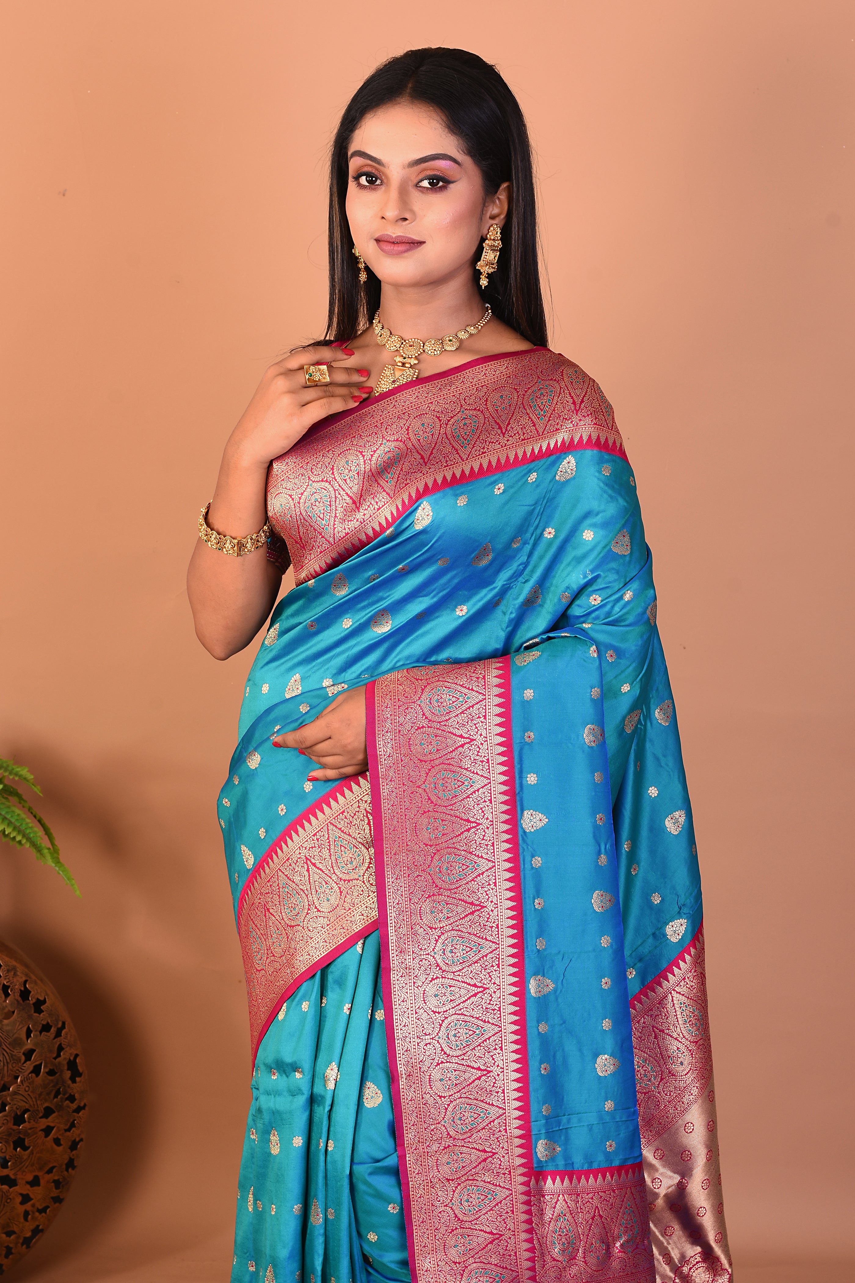 Blue Blended Mushroo Silk Saree - Keya Seth Exclusive