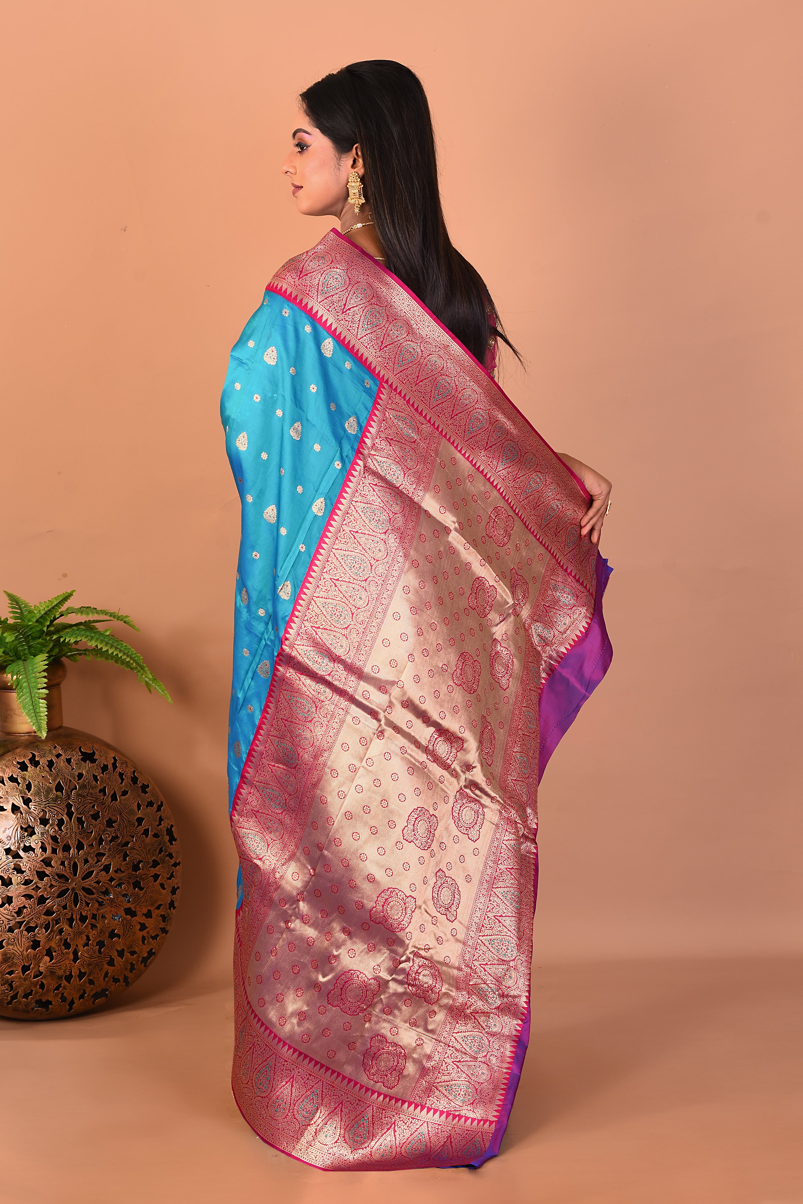 Blue Blended Mushroo Silk Saree - Keya Seth Exclusive