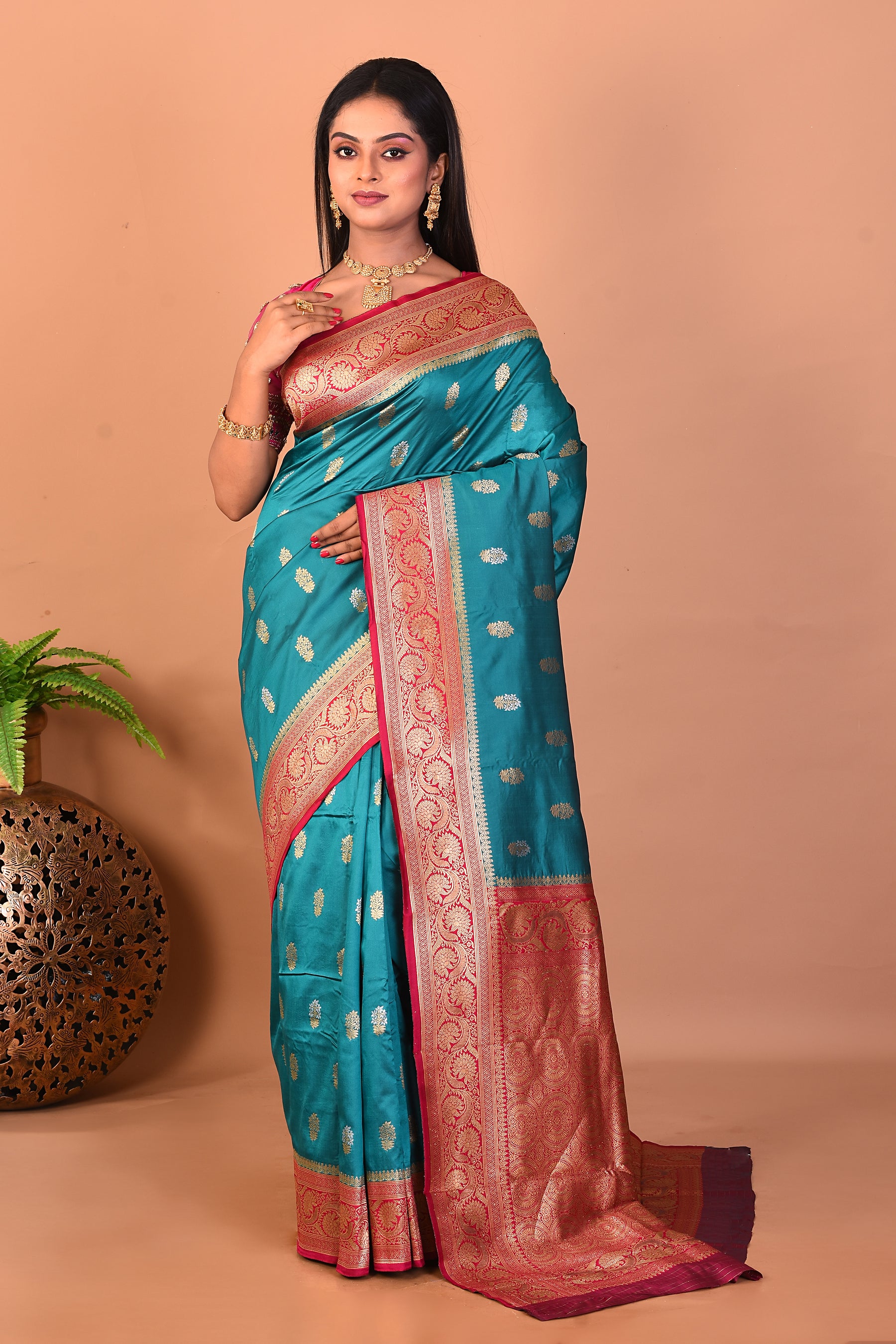 Rama Green Blended Katan Silk Saree - Keya Seth Exclusive