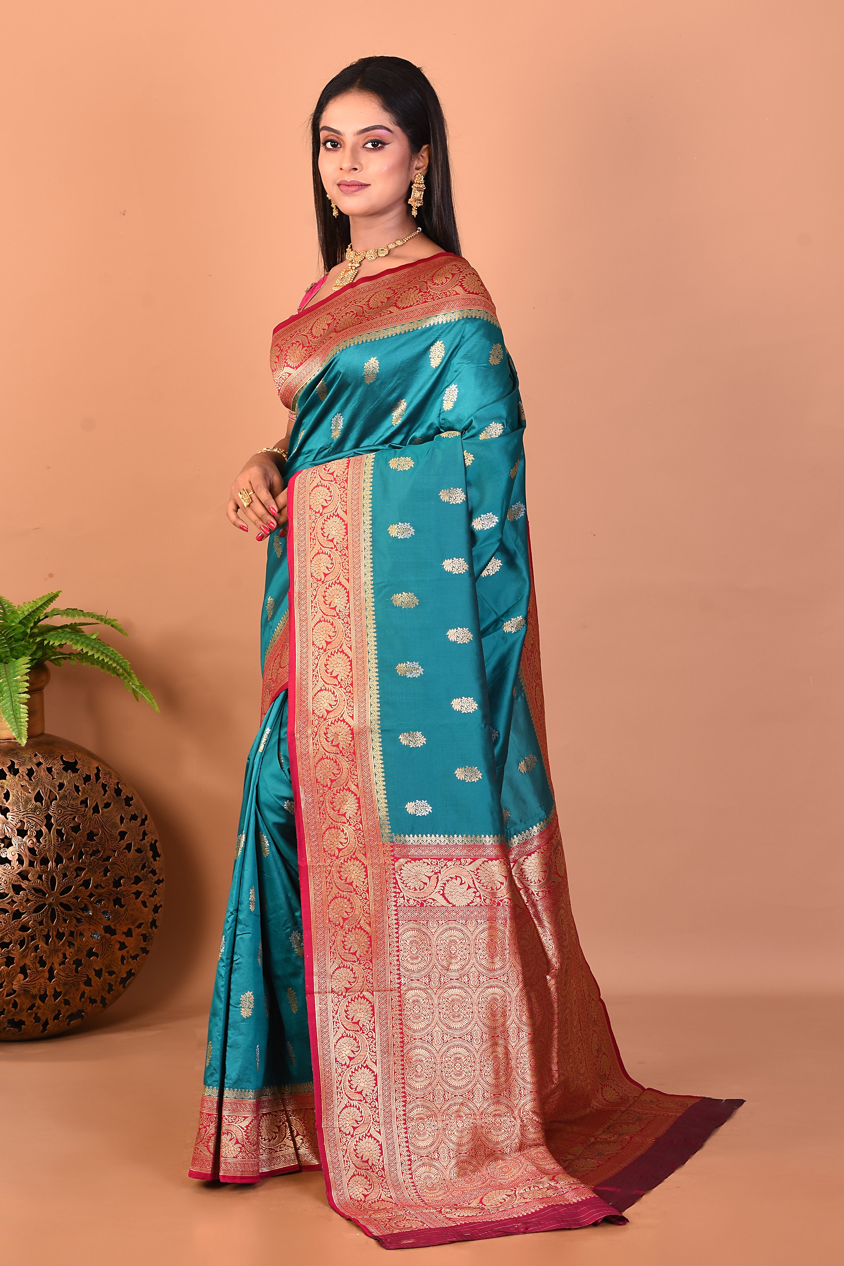 Rama Green Blended Katan Silk Saree - Keya Seth Exclusive