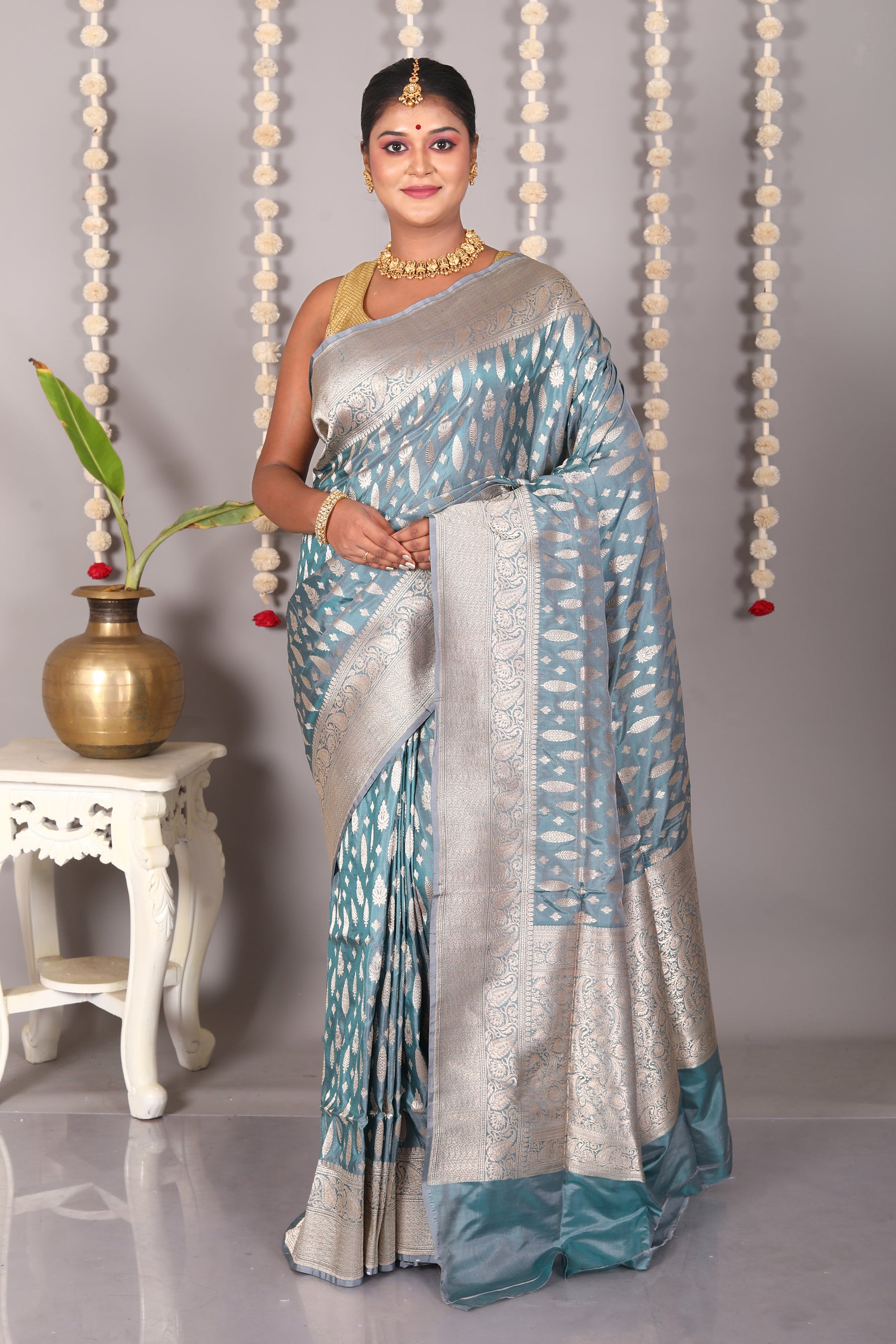 Light Blue Pure Katan Saree - Keya Seth Exclusive