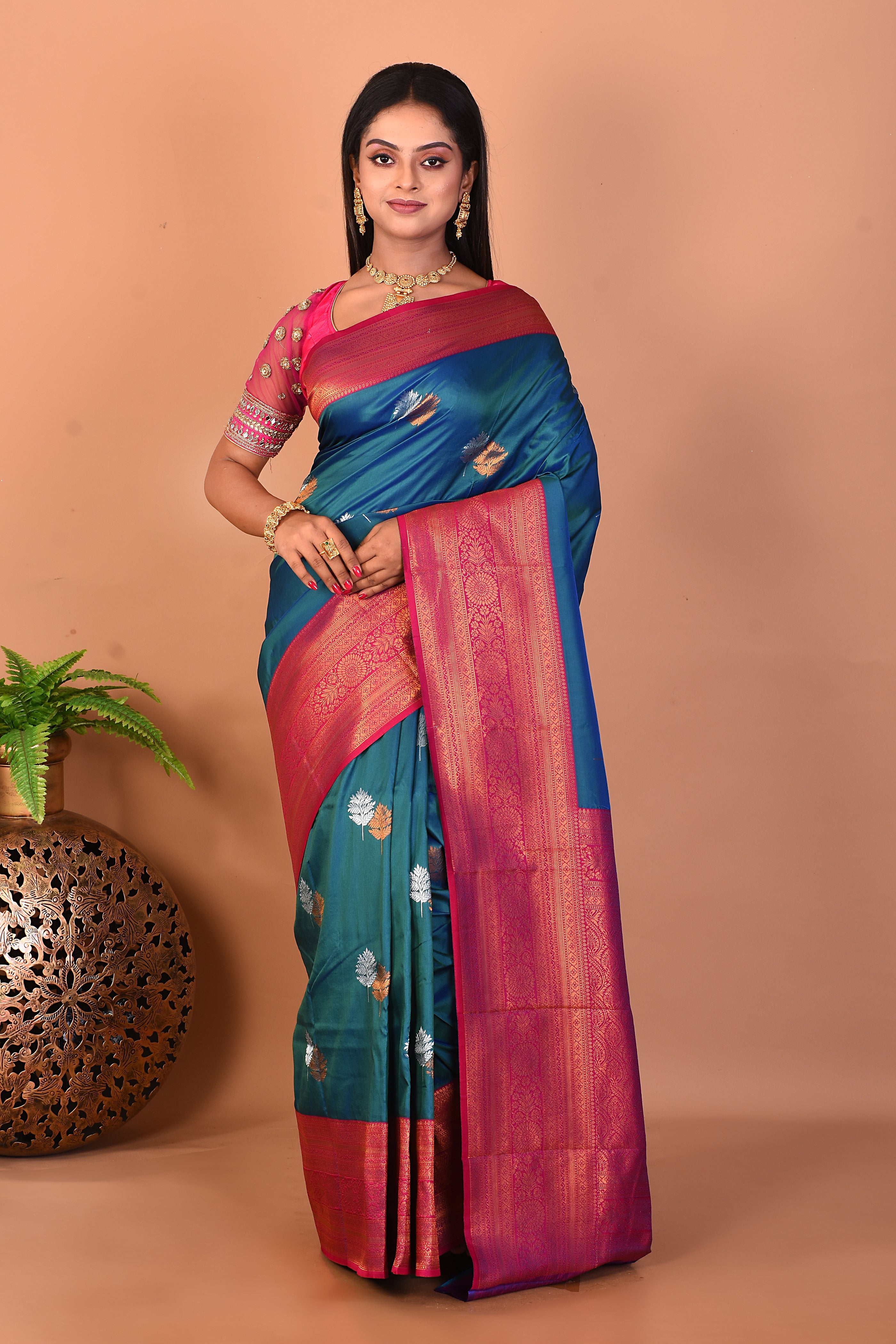 Dual Tone Blue Mushroo Silk Saree - Keya Seth Exclusive