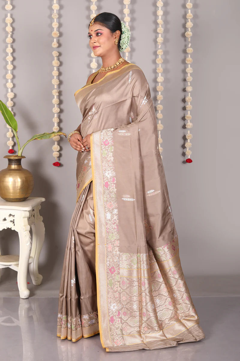 Grey Pure Katan Silk Saree - Keya Seth Exclusive