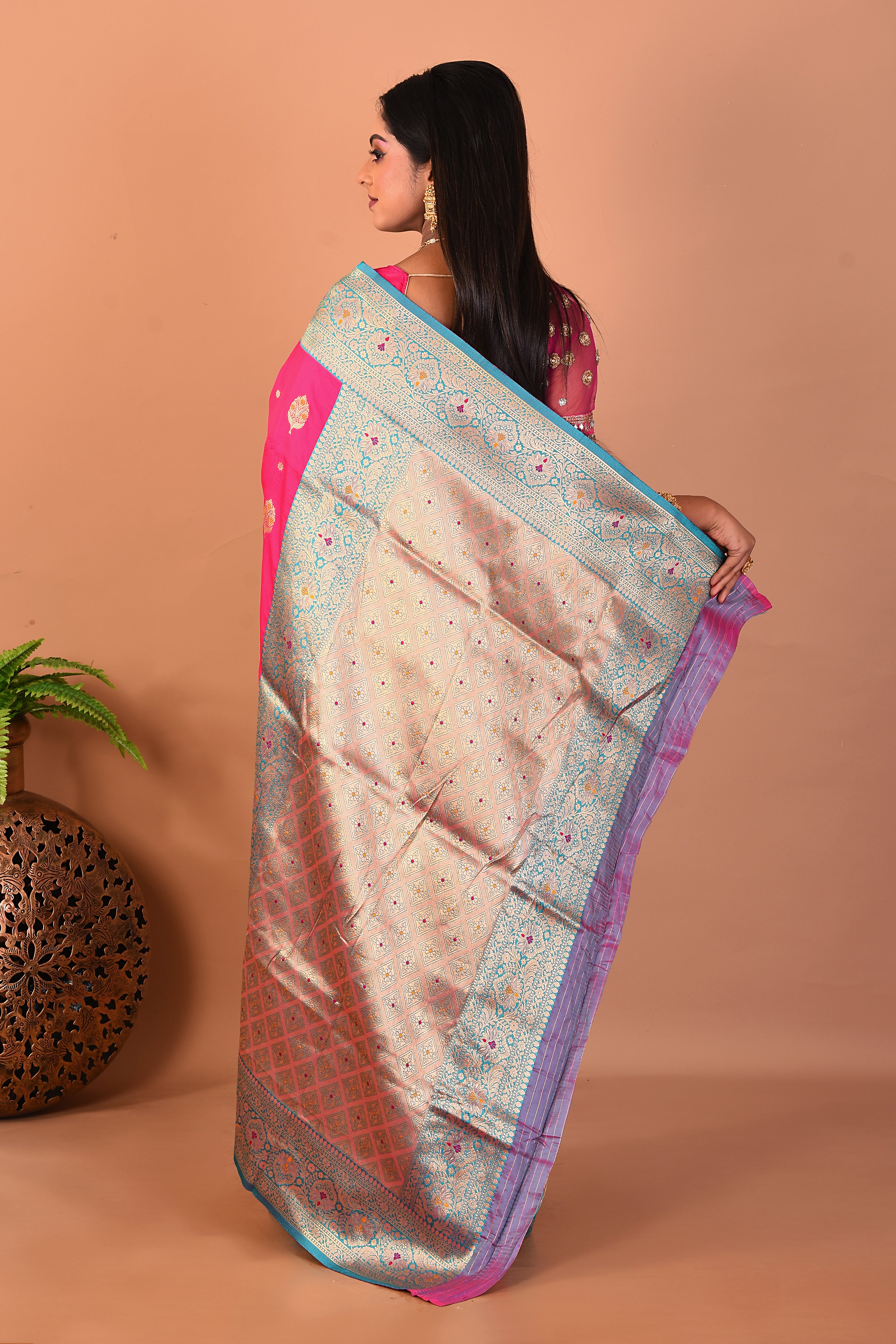 Pink Blended Katan Silk Saree - Keya Seth Exclusive