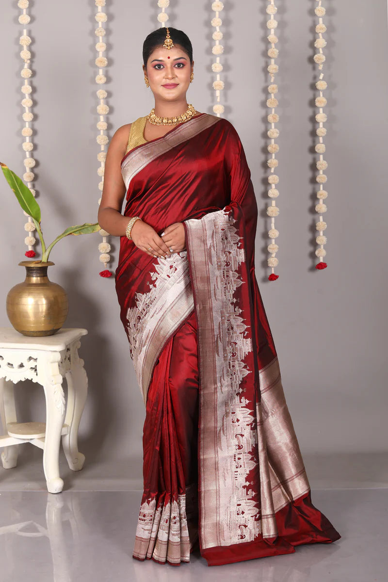 Maroon Pure Katan Silk Saree - Keya Seth Exclusive