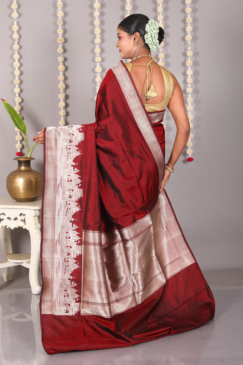 Maroon Pure Katan Silk Saree - Keya Seth Exclusive