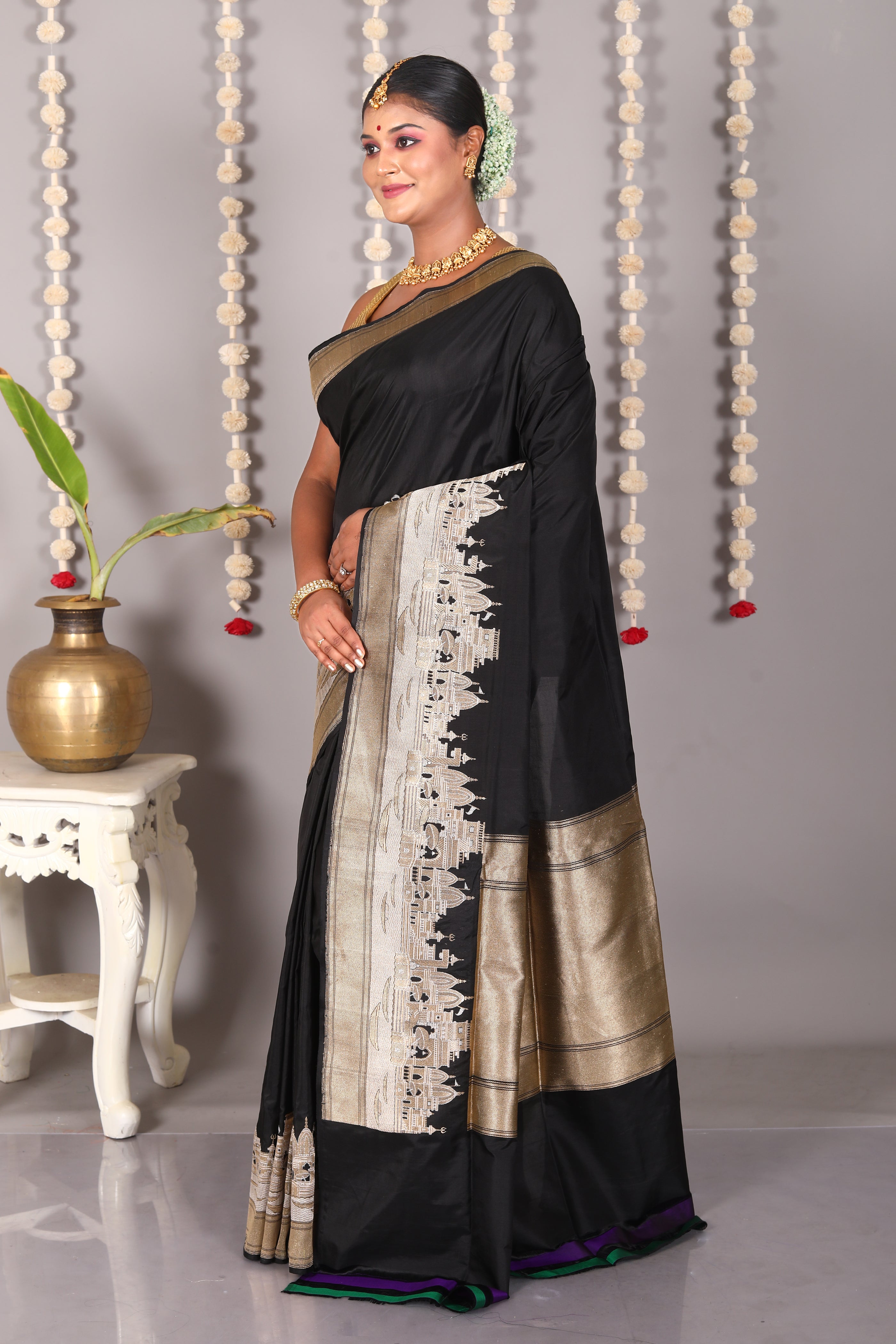 Black Pure Katan Silk Saree - Keya Seth Exclusive