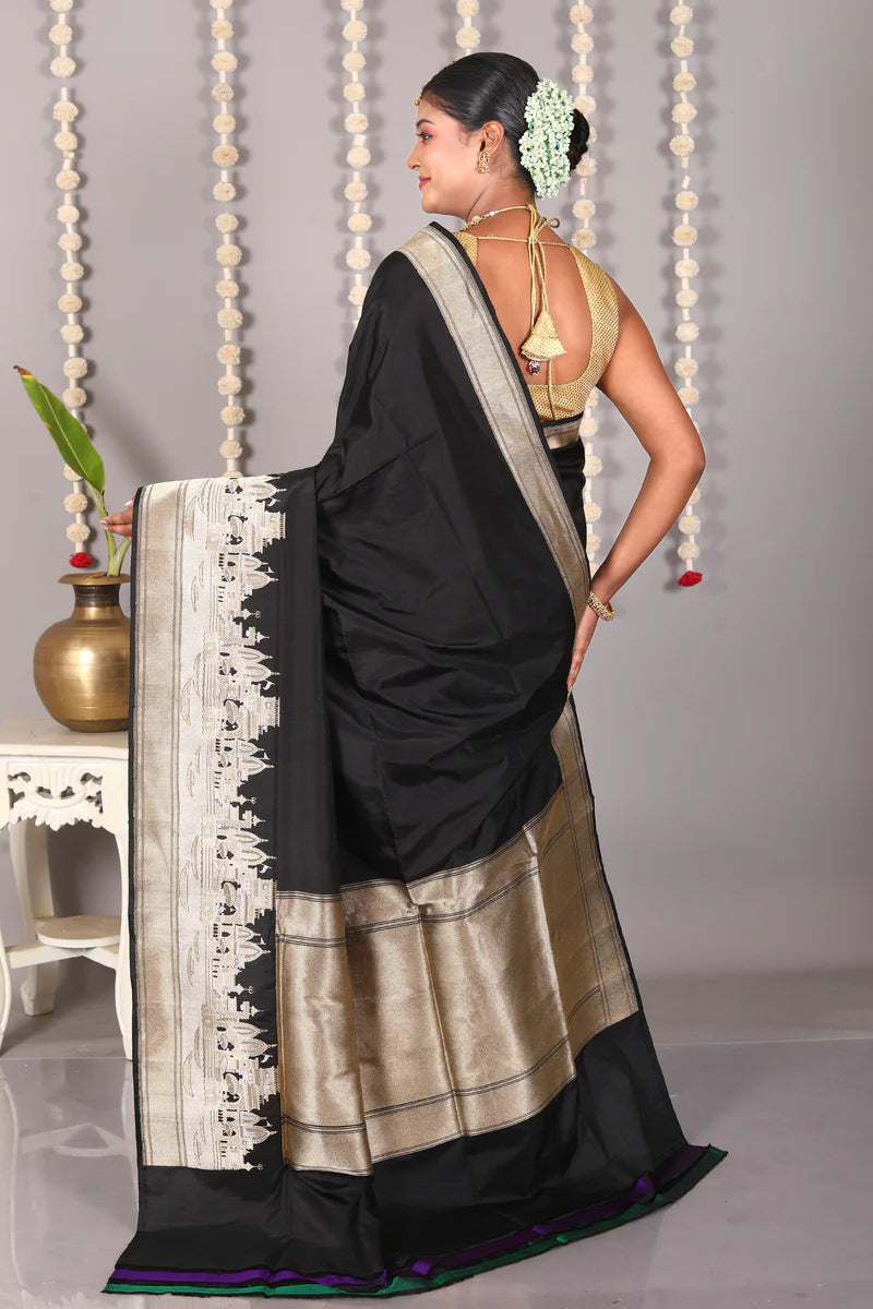 Black Pure Katan Silk Saree - Keya Seth Exclusive