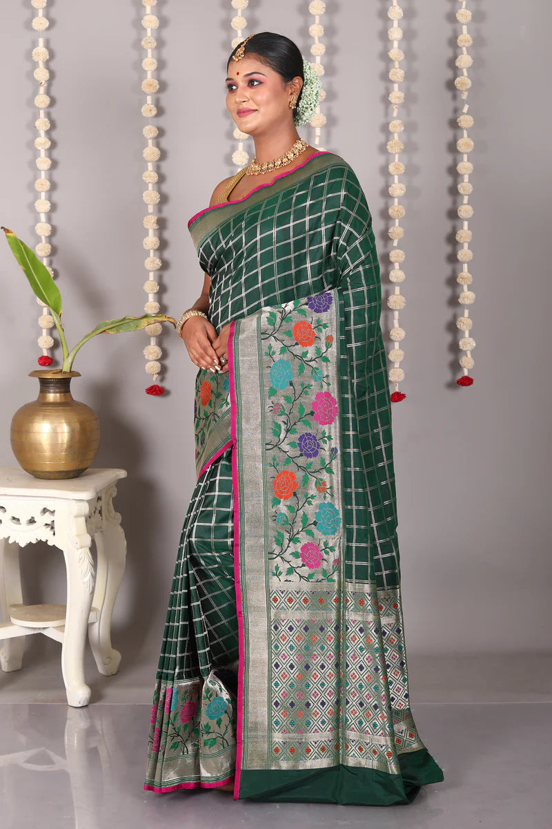 Deep Green Pure Katan Silk Saree - Keya Seth Exclusive