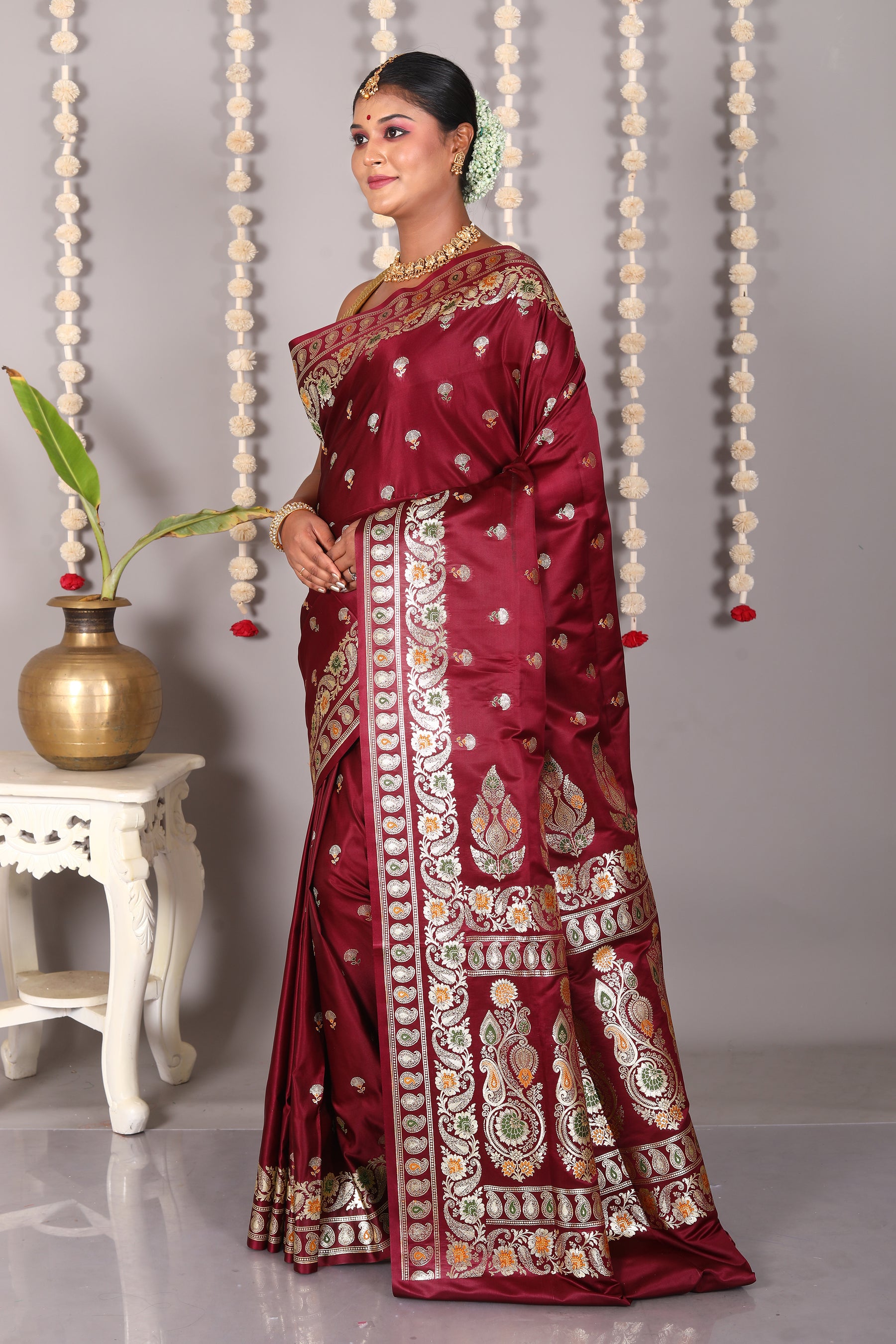 Wine Pure Banarasi Silk Saree - Keya Seth Exclusive