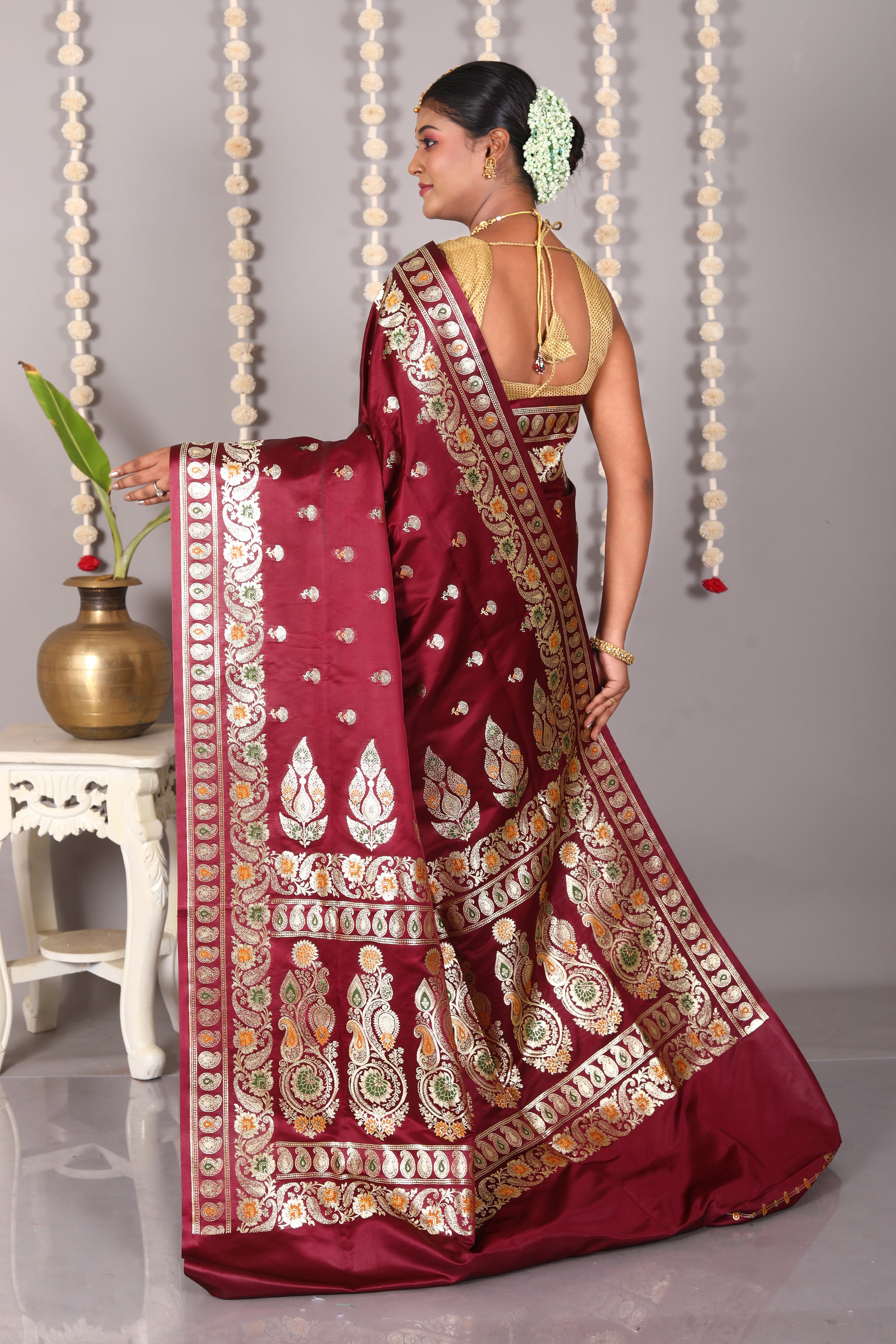 Wine Pure Banarasi Silk Saree - Keya Seth Exclusive