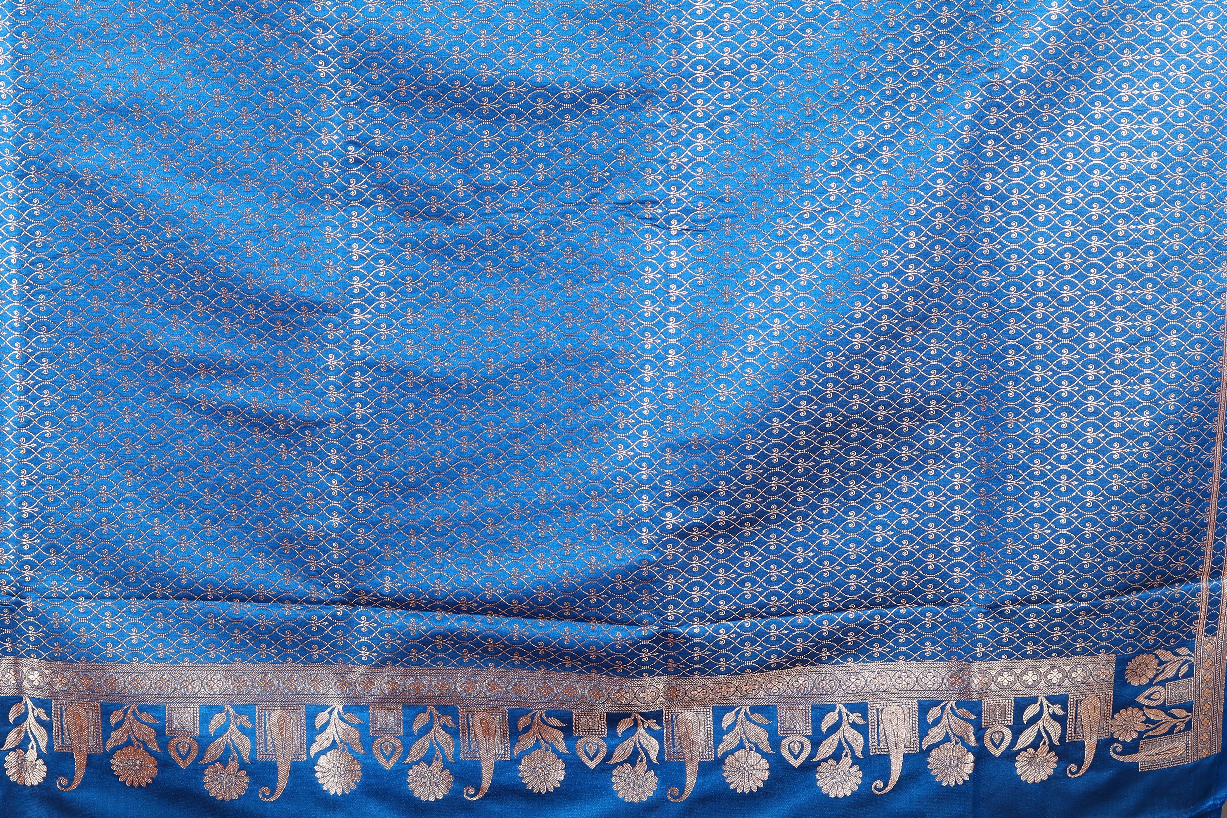 Blue Blended Mashru Katan Banarasi Silk Saree - Keya Seth Exclusive
