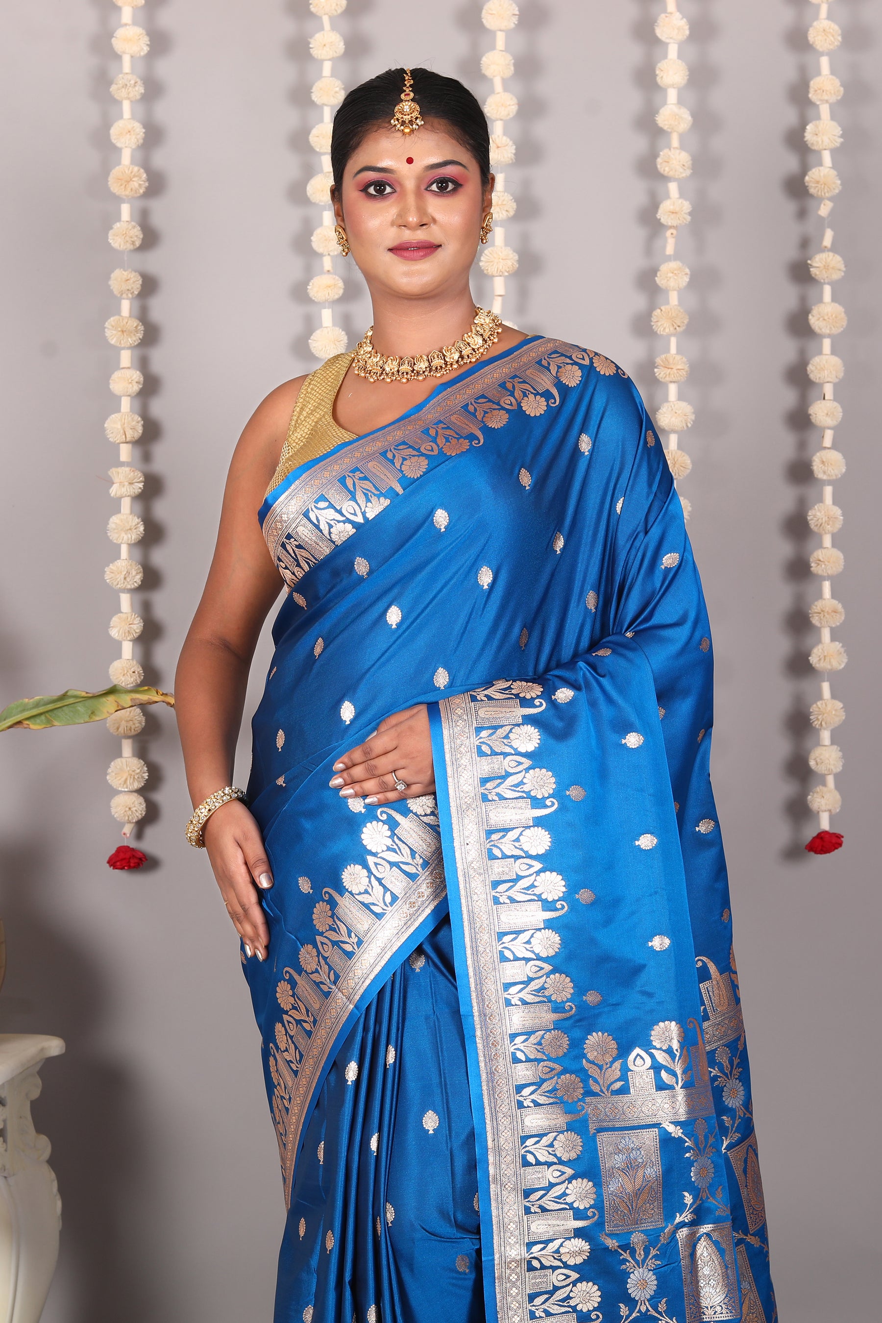 Blue Blended Mashru Katan Banarasi Silk Saree - Keya Seth Exclusive