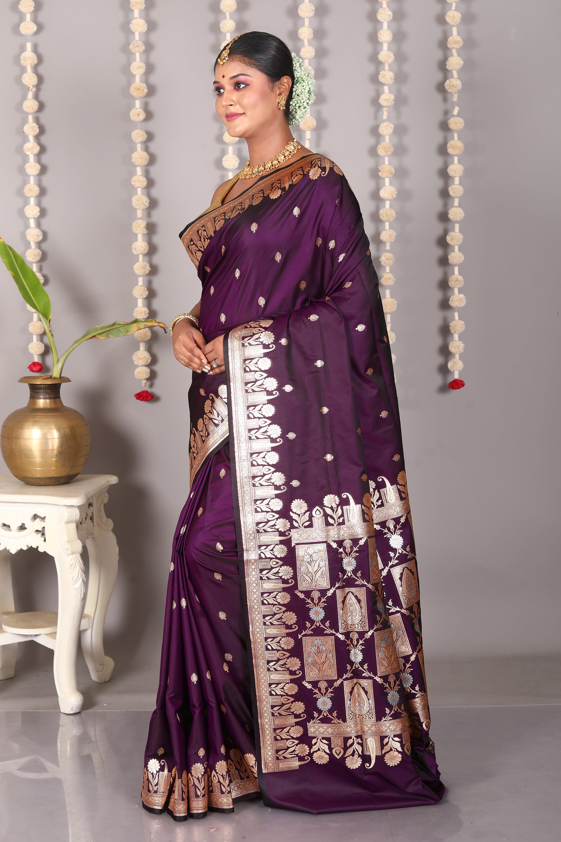 Magenta Blended Mashru Katan Banarasi Silk Saree - Keya Seth Exclusive