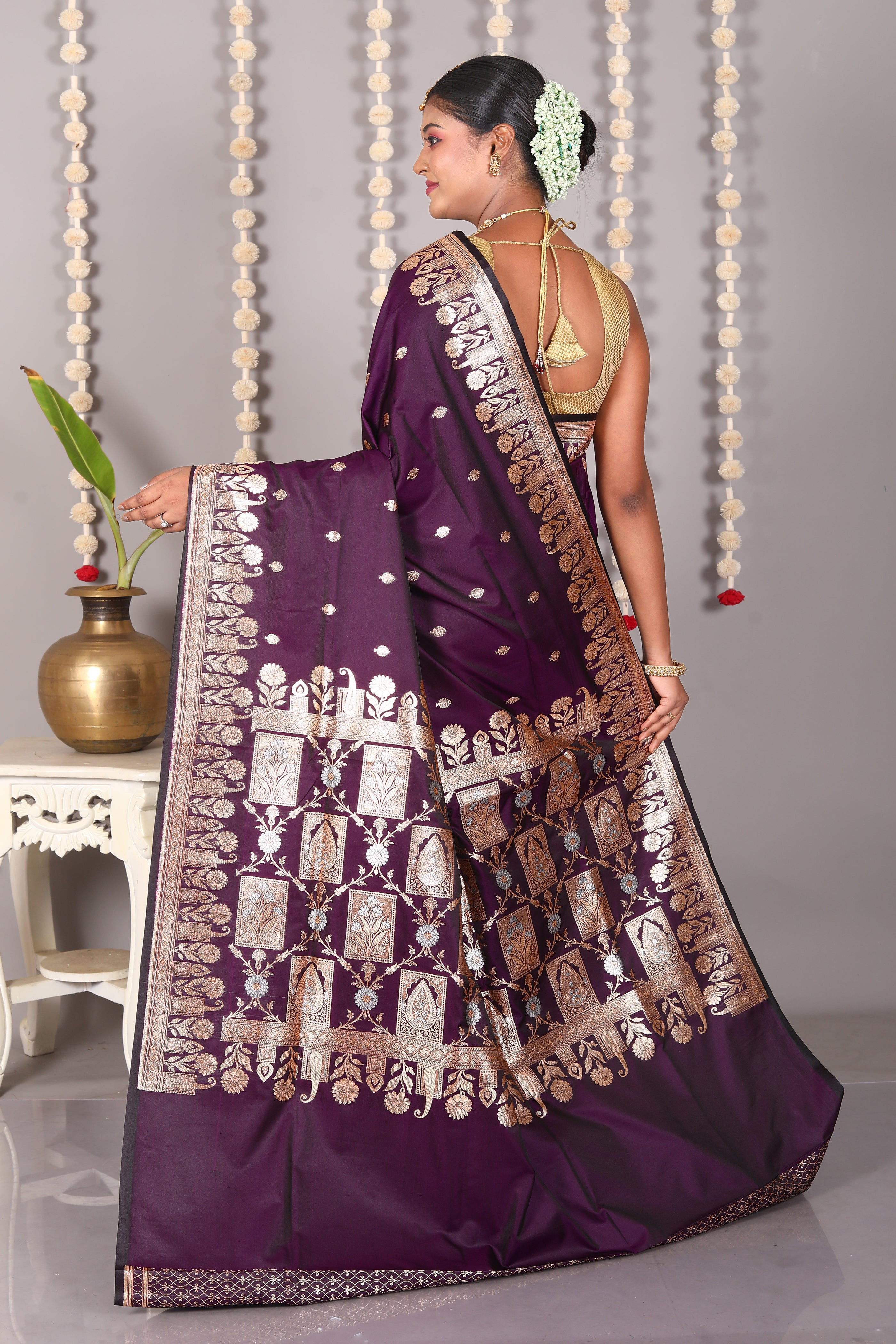 Magenta Blended Mashru Katan Banarasi Silk Saree - Keya Seth Exclusive