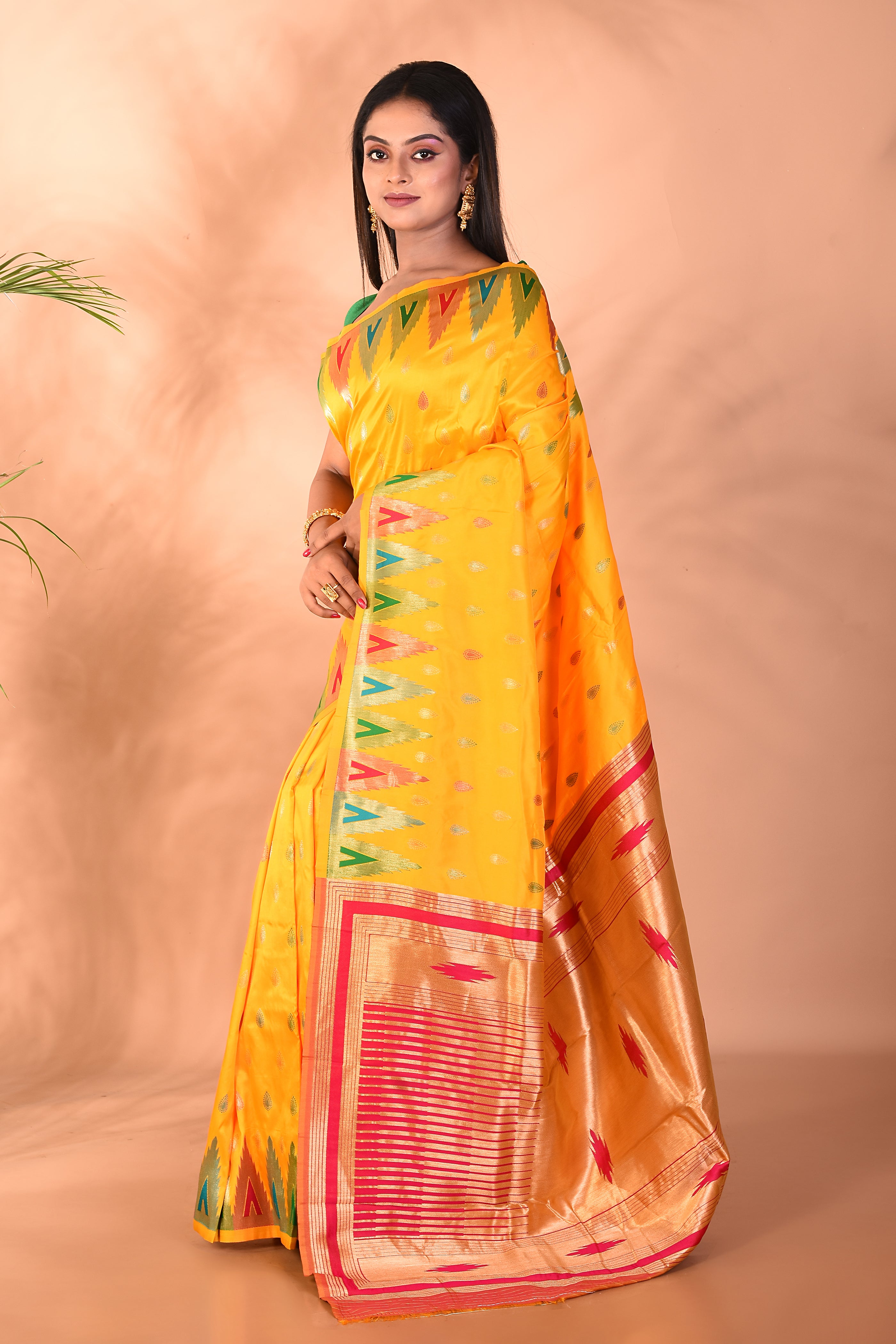 Yellow Blended Katan Silk Saree - Keya Seth Exclusive