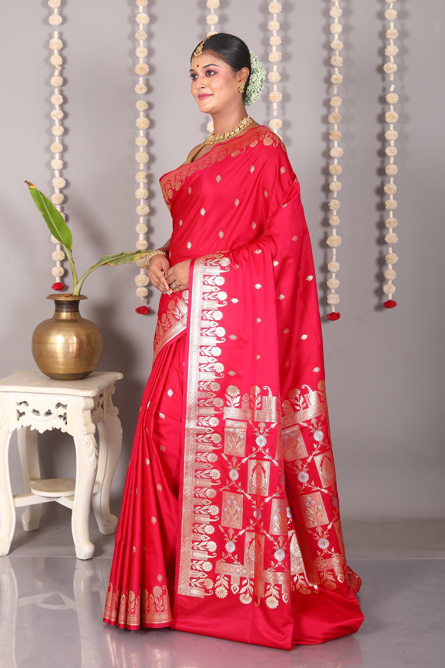 Red Blended Mashru Katan Banarasi Silk Saree - Keya Seth Exclusive