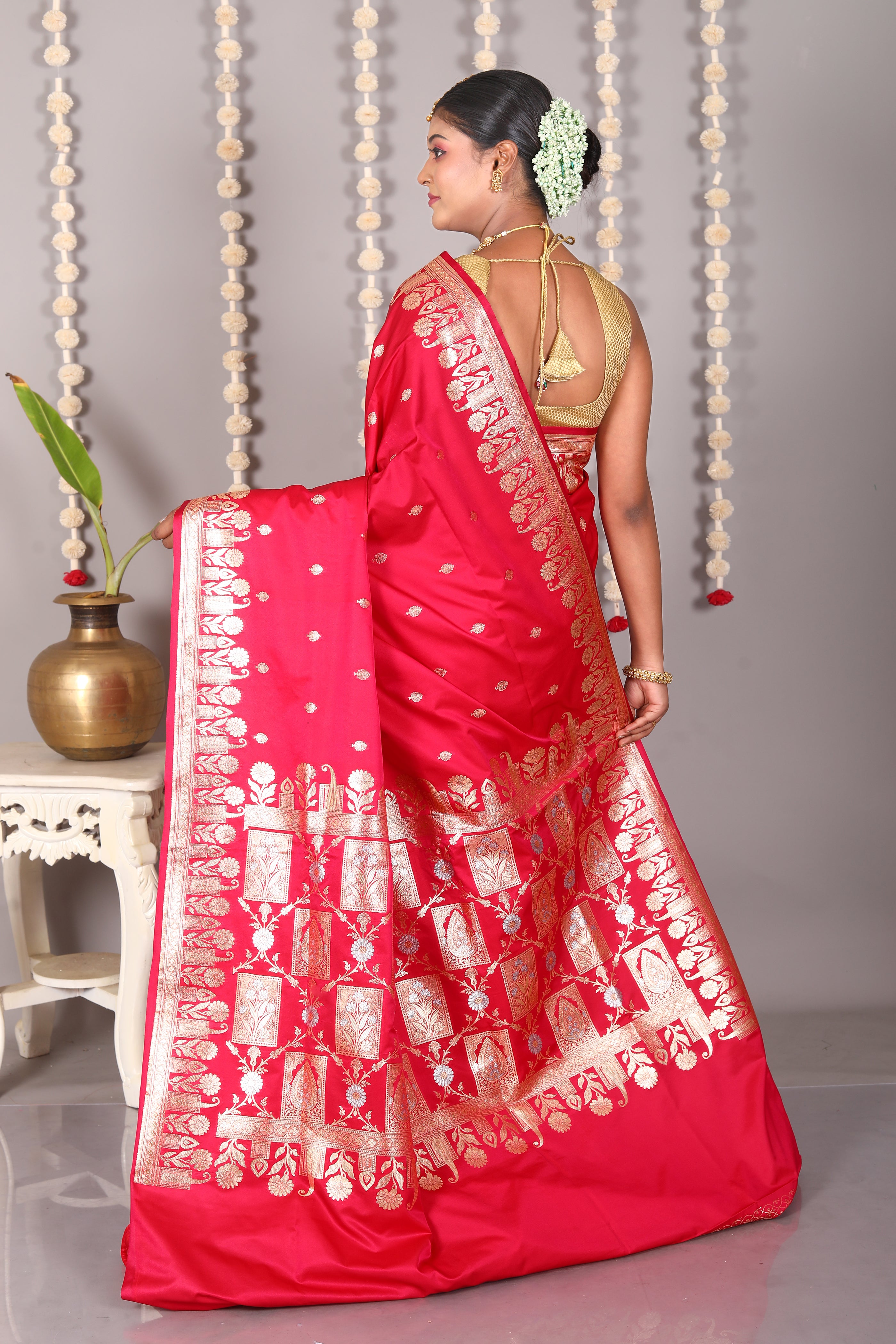 Red Blended Mashru Katan Banarasi Silk Saree - Keya Seth Exclusive