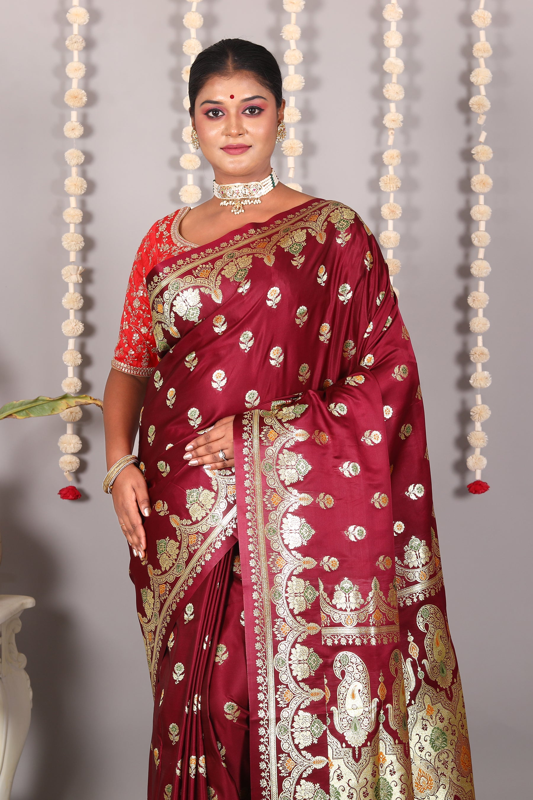 Maroon Pure Banarasi Silk Saree - Keya Seth Exclusive