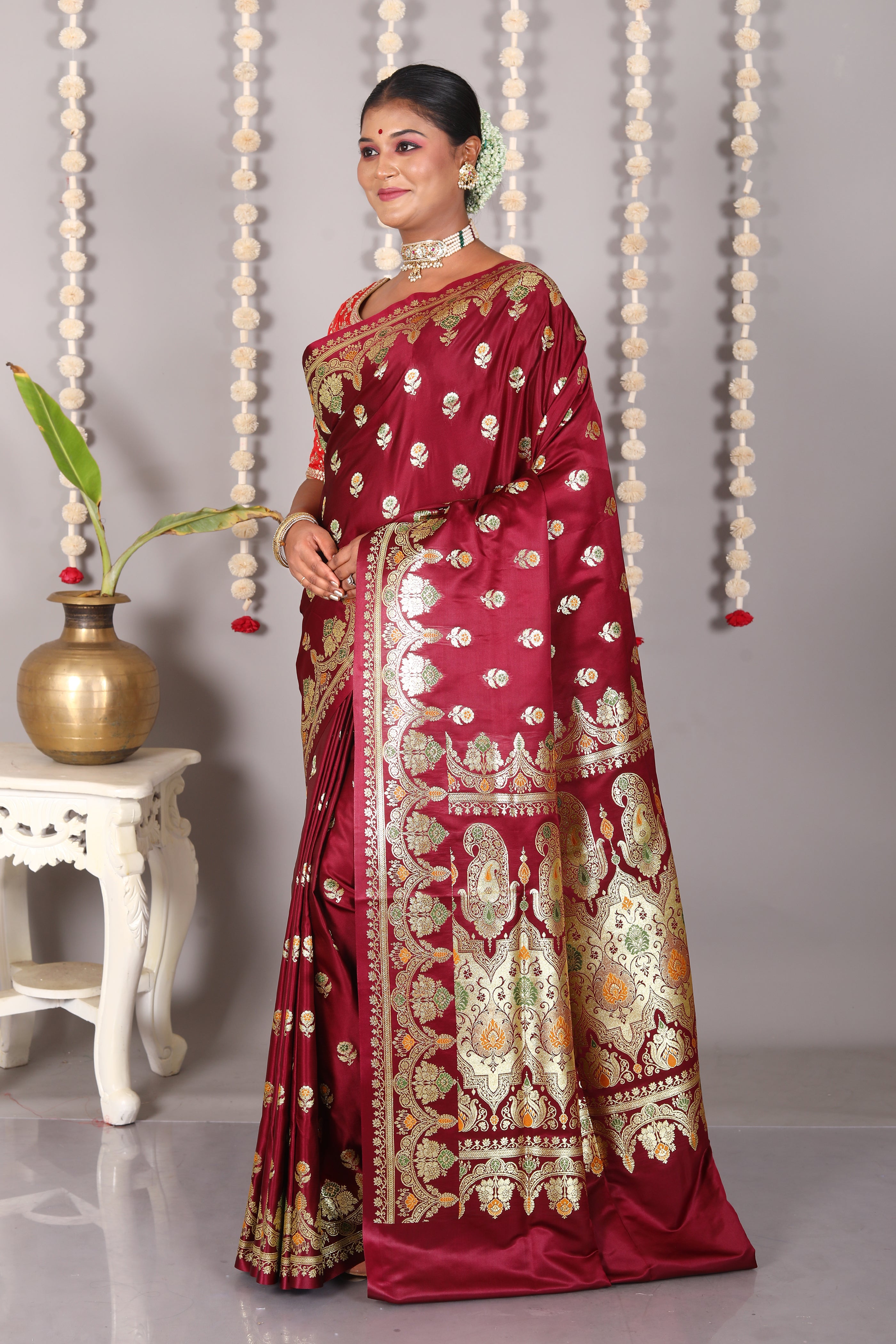 Maroon Pure Banarasi Silk Saree - Keya Seth Exclusive