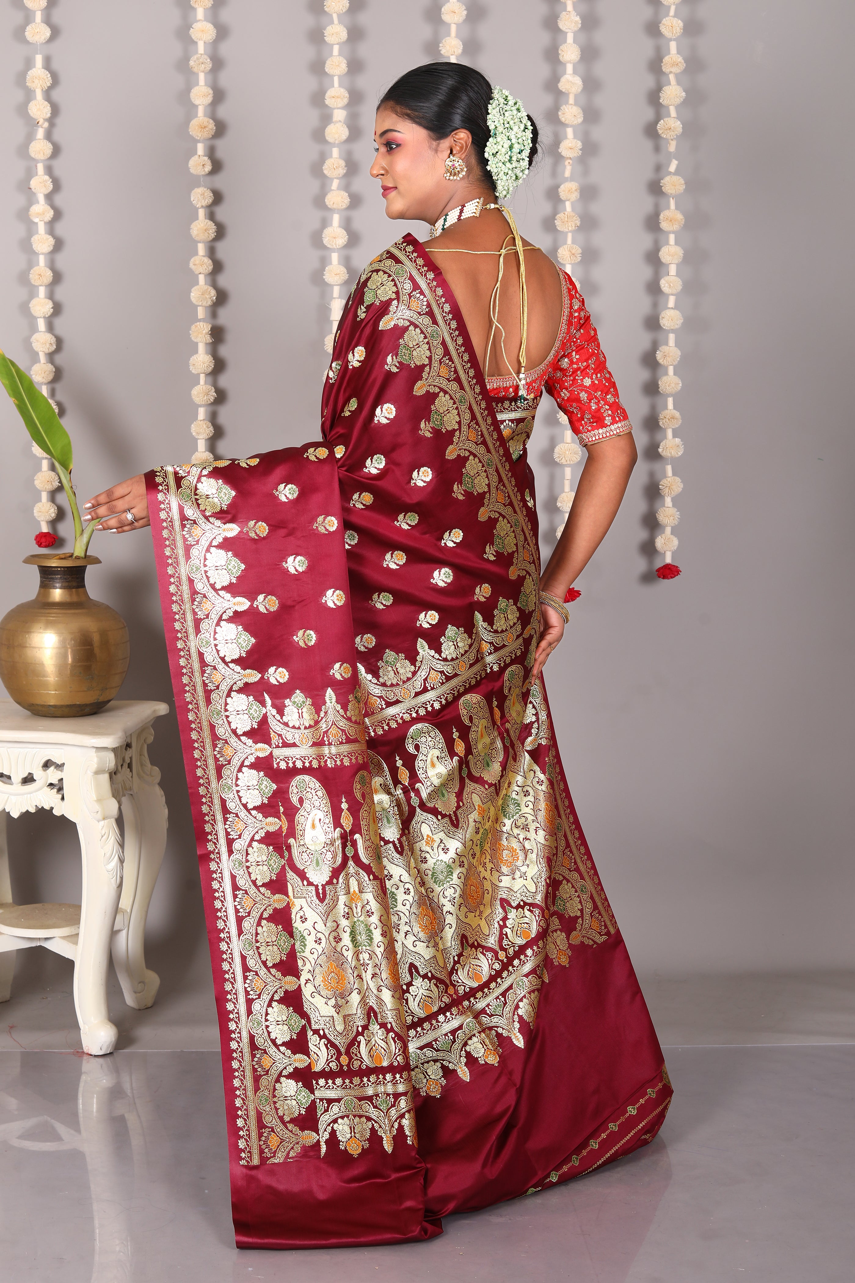 Maroon Pure Banarasi Silk Saree - Keya Seth Exclusive