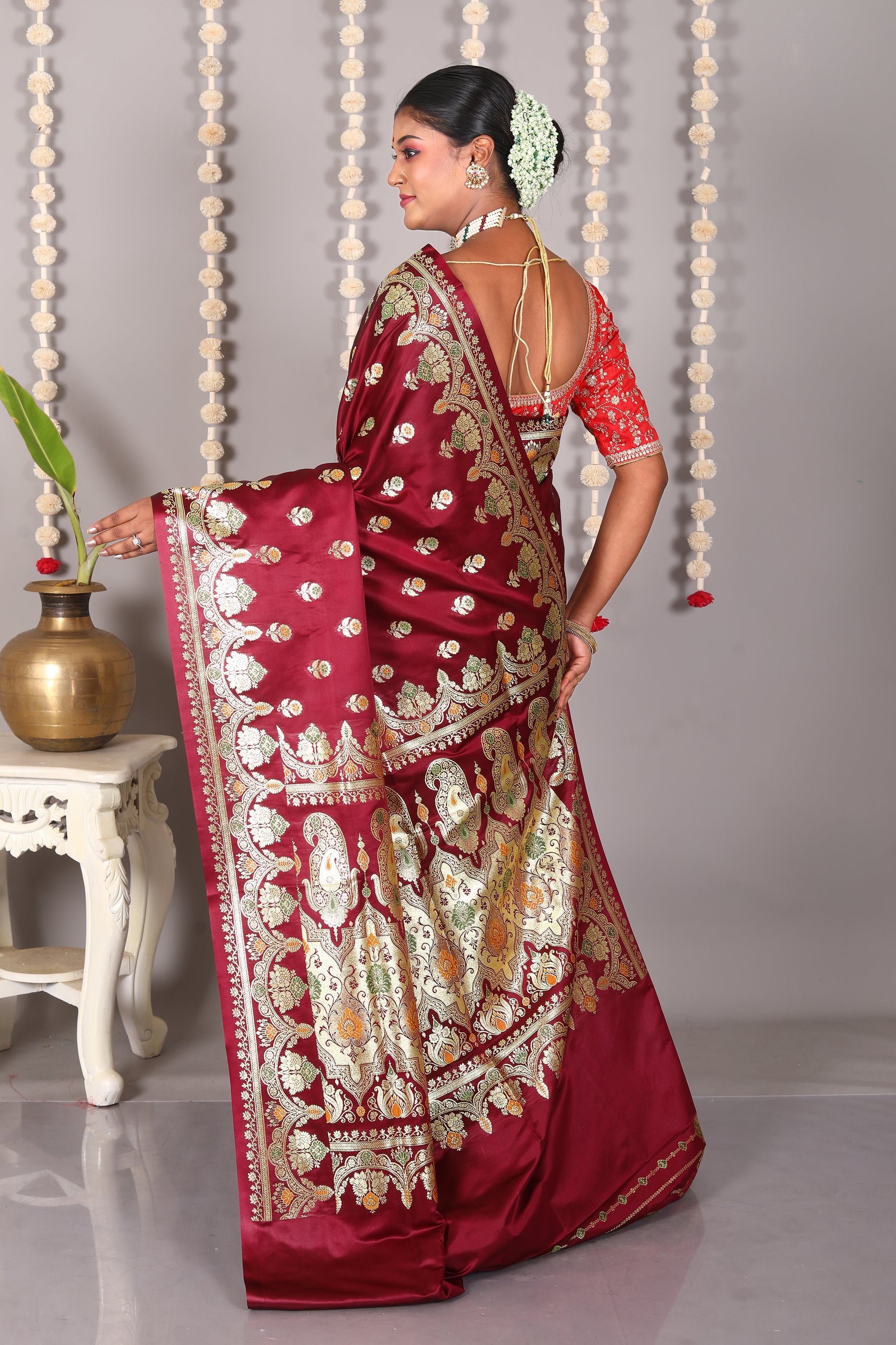 Maroon Pure Banarasi Silk Saree - Keya Seth Exclusive