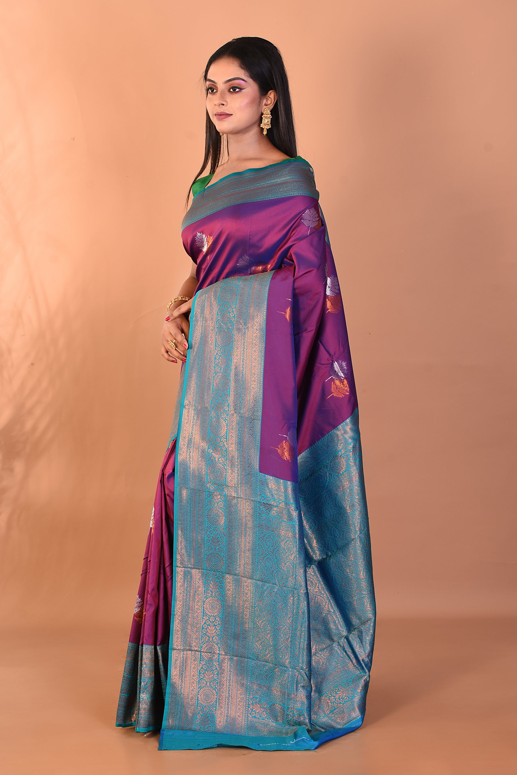 Dual Tone Purple Blended Katan Silk Saree - Keya Seth Exclusive