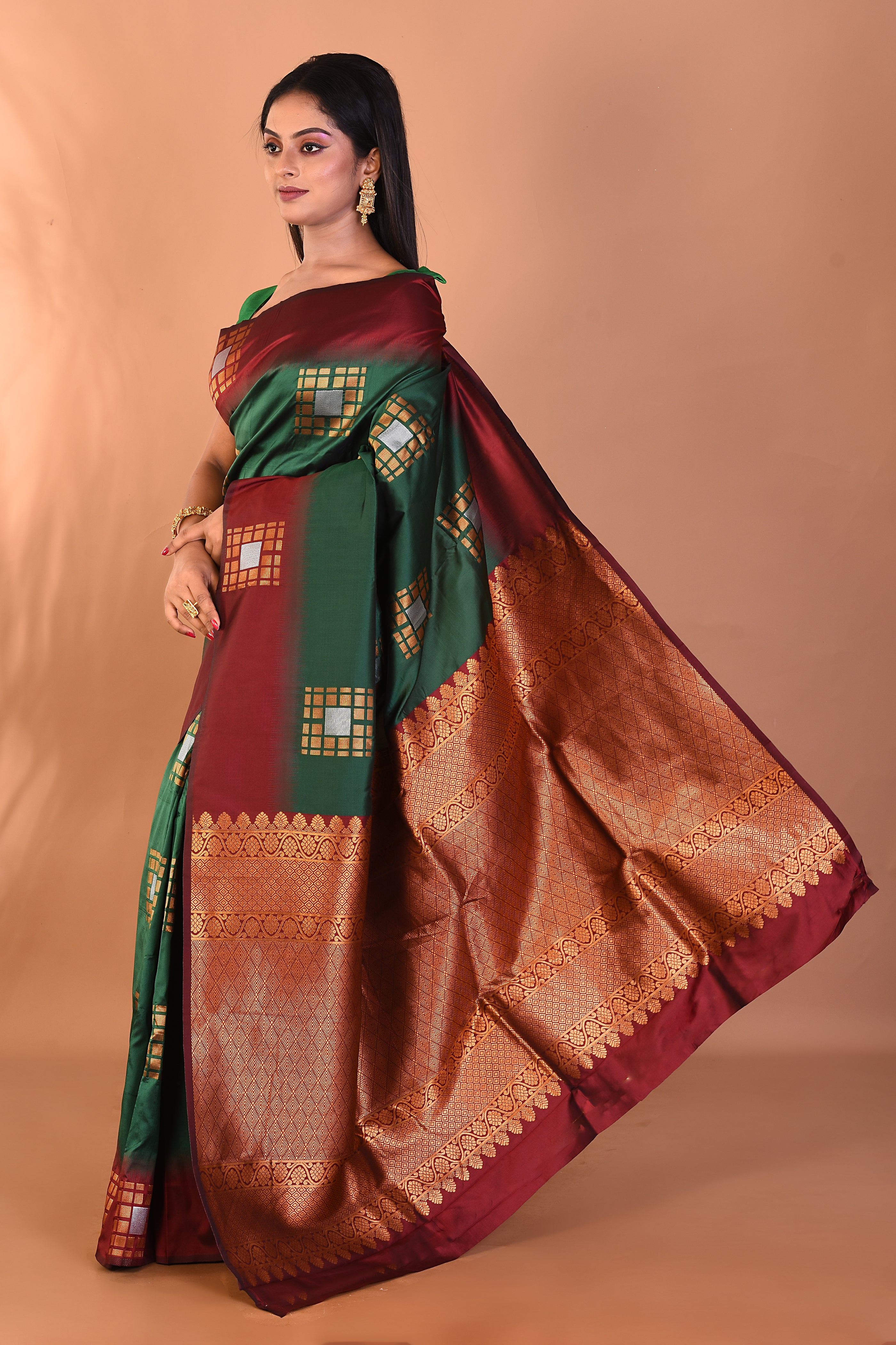Bottle Green Blended Kanjivaram Silk Saree - Keya Seth Exclusive