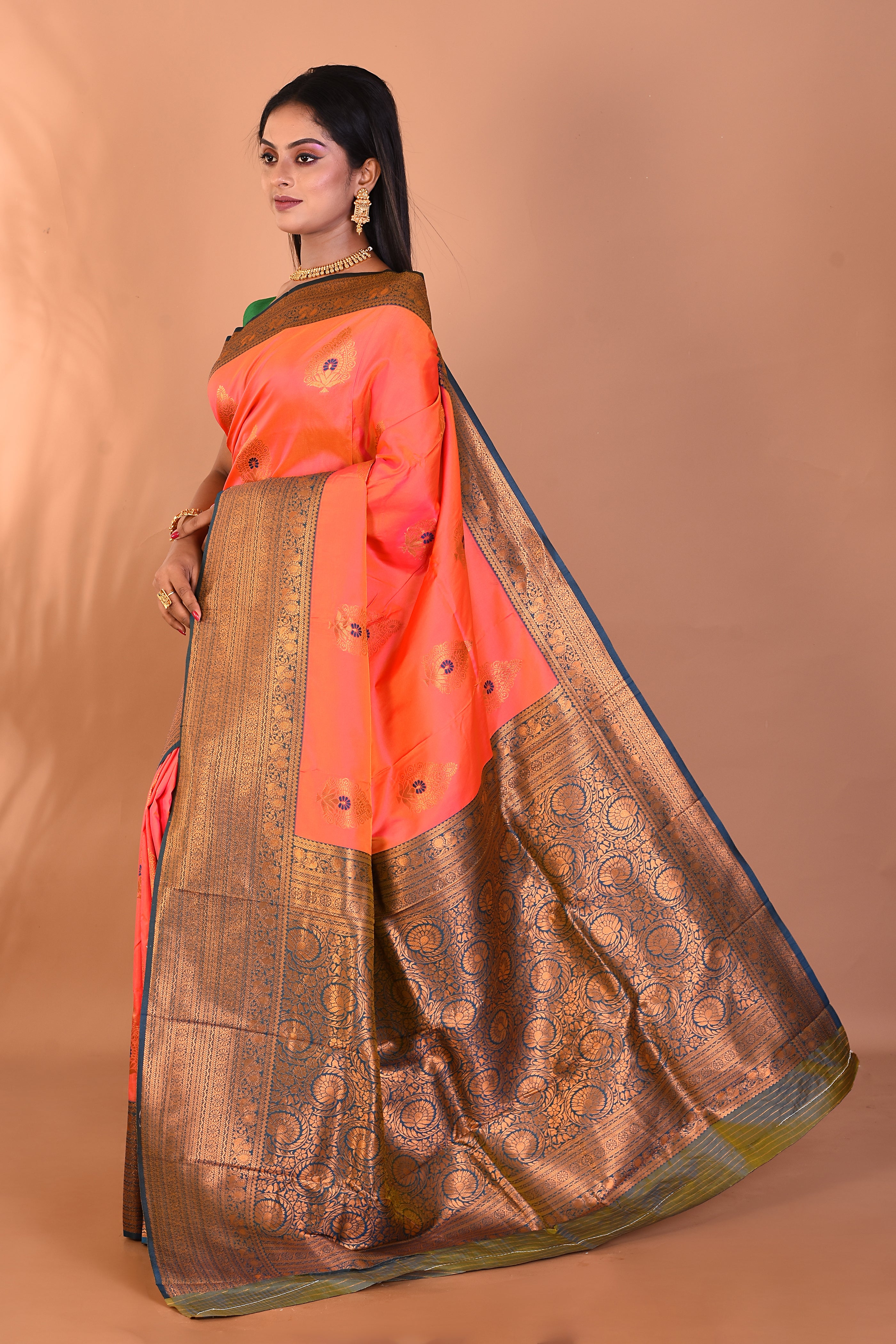Peach Blended Paithani Silk Saree - Keya Seth Exclusive