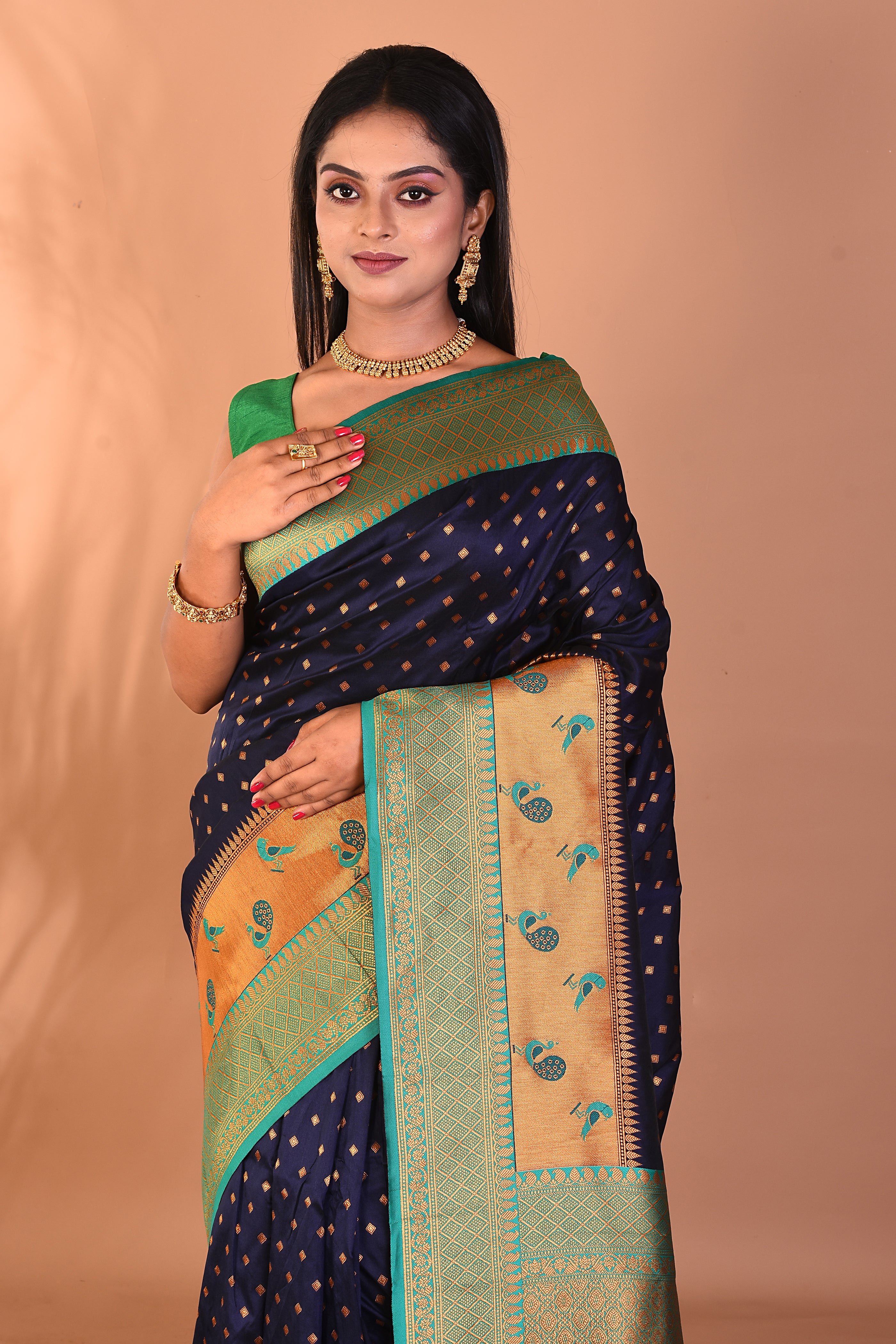 Navy Blue Blended Paithani Silk Saree - Keya Seth Exclusive