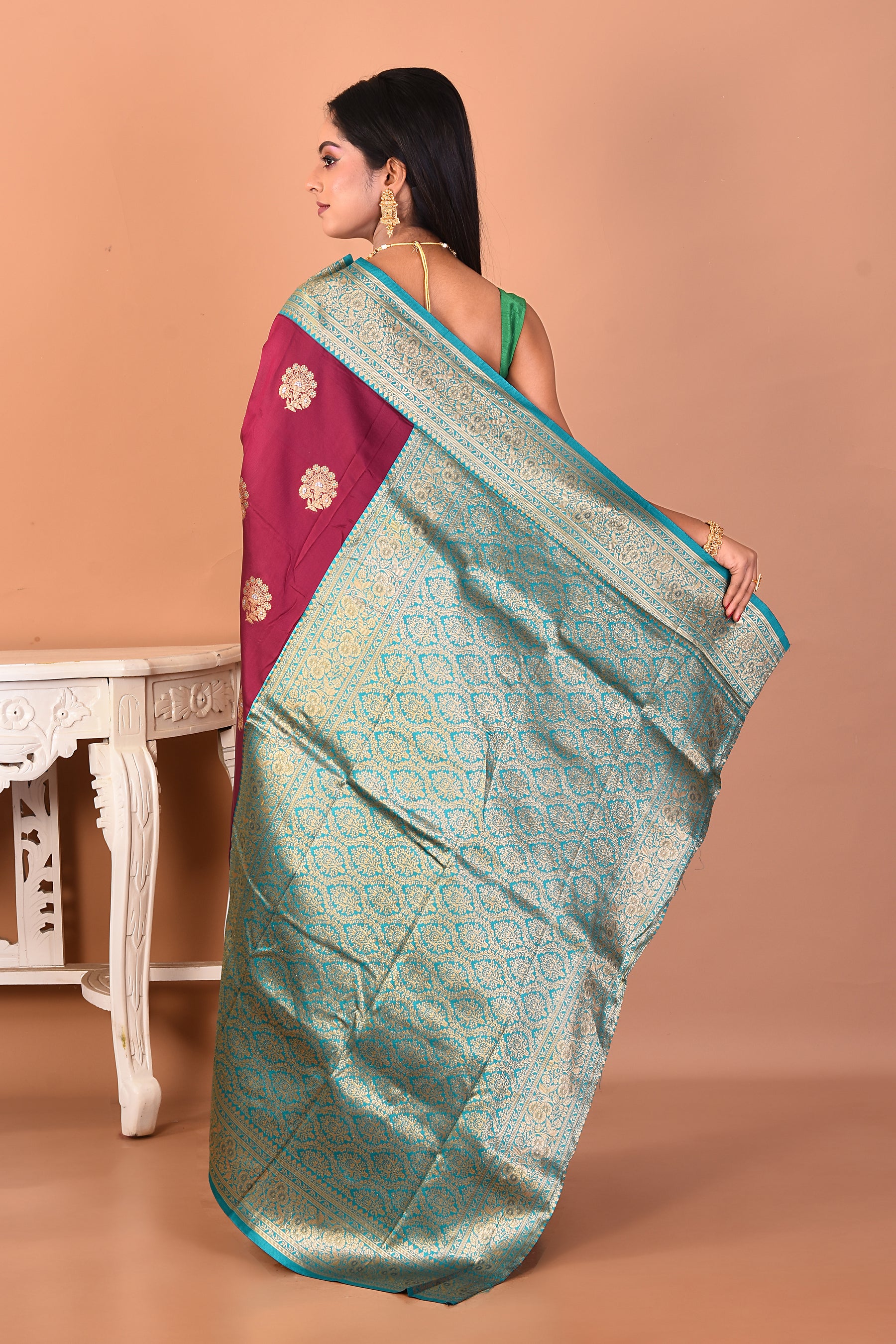 Wine Blended Katan Silk Saree - Keya Seth Exclusive