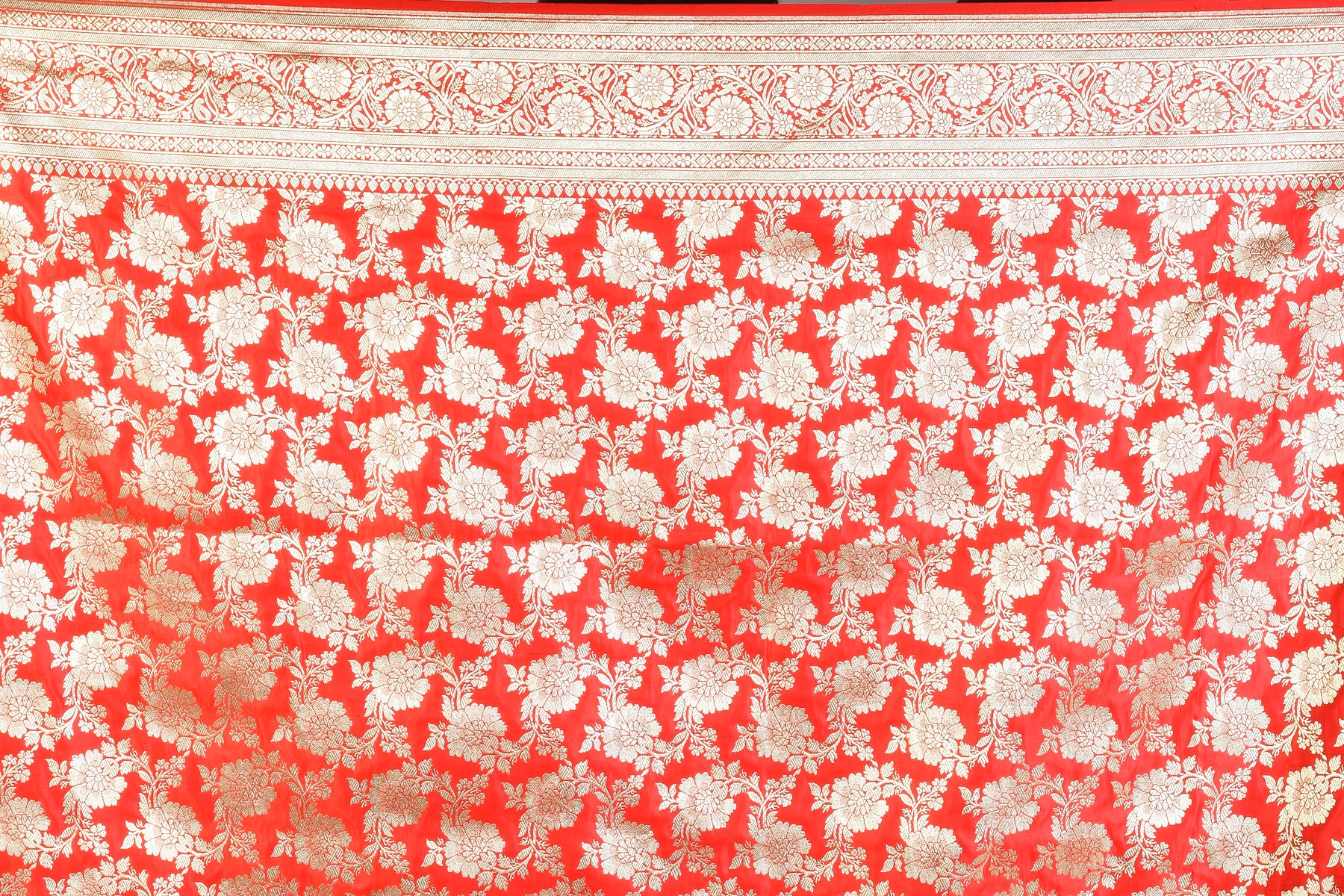 Yellow and Red Pure Katan Banarasi Saree - Keya Seth Exclusive