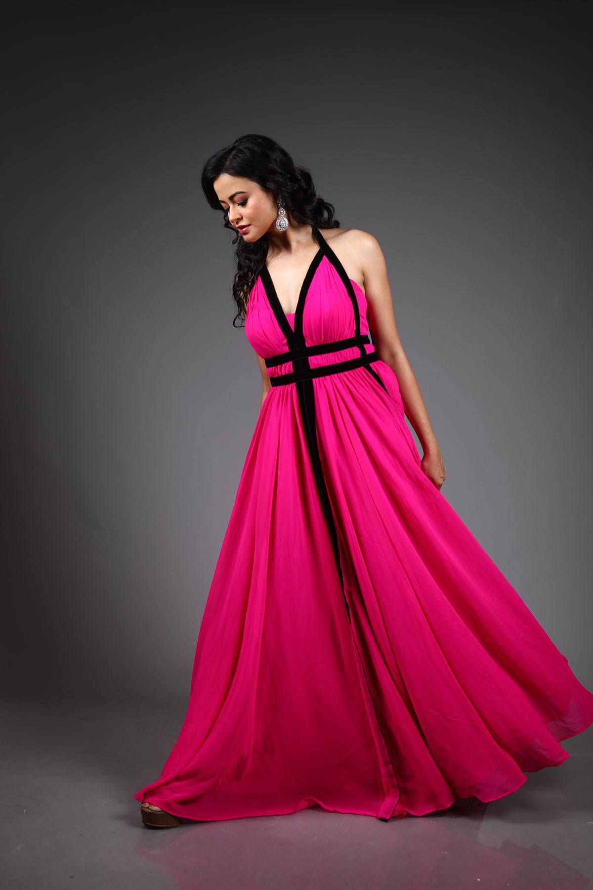 Fuchsia Pink Georgette Long Gown