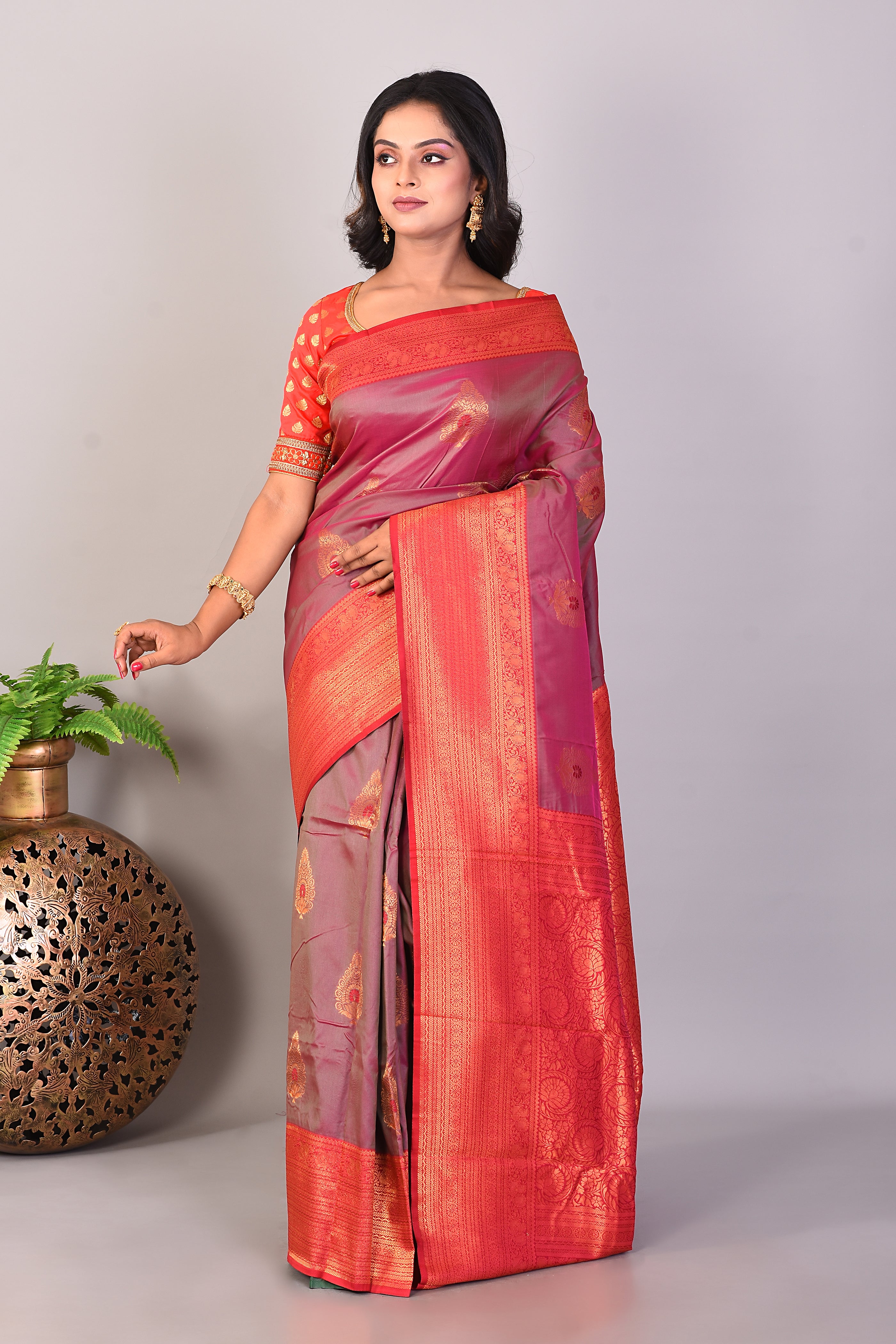 Dual Tone Pink Blended Katan Silk Saree - Keya Seth Exclusive