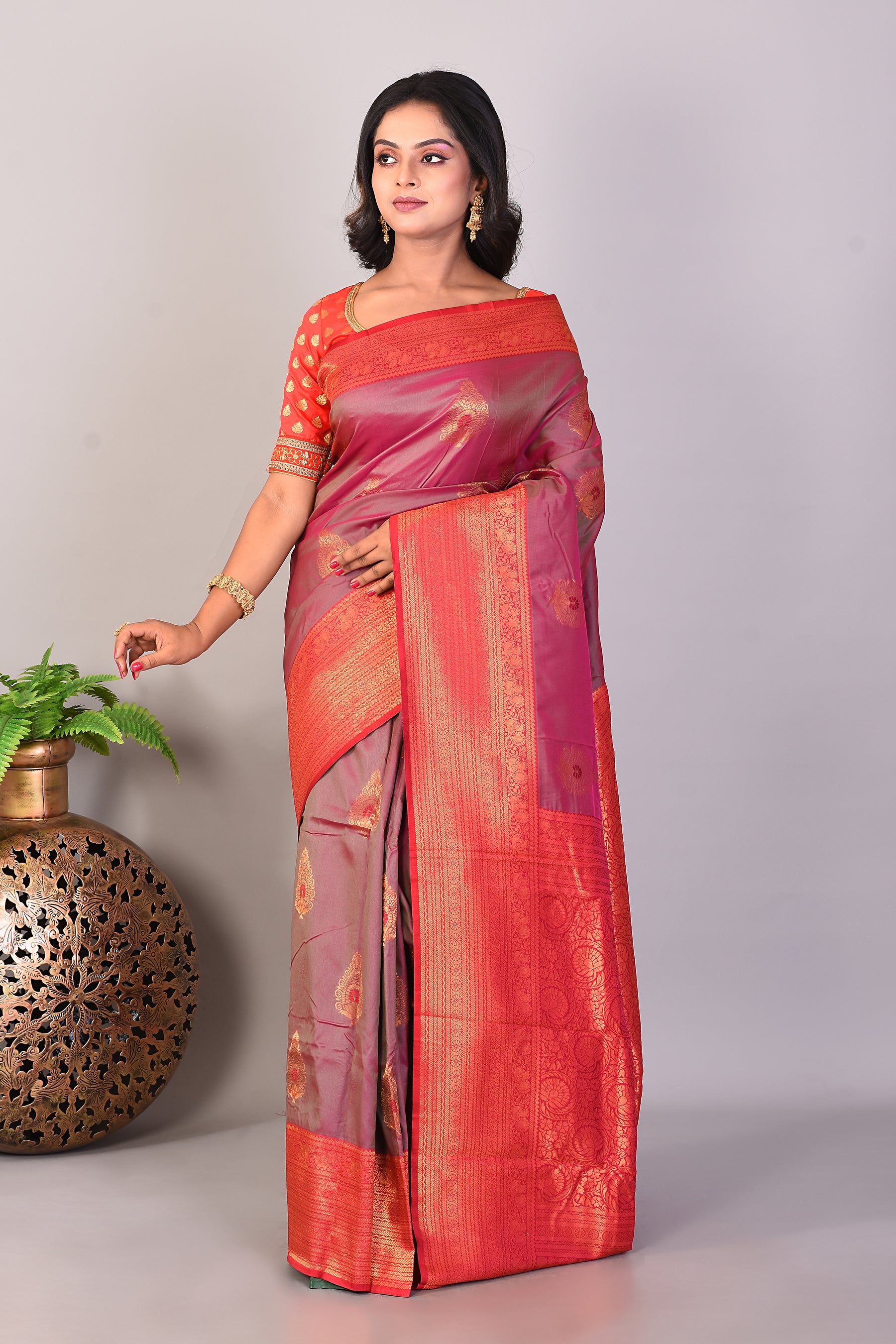 Dual Tone Pink Blended Katan Silk Saree - Keya Seth Exclusive
