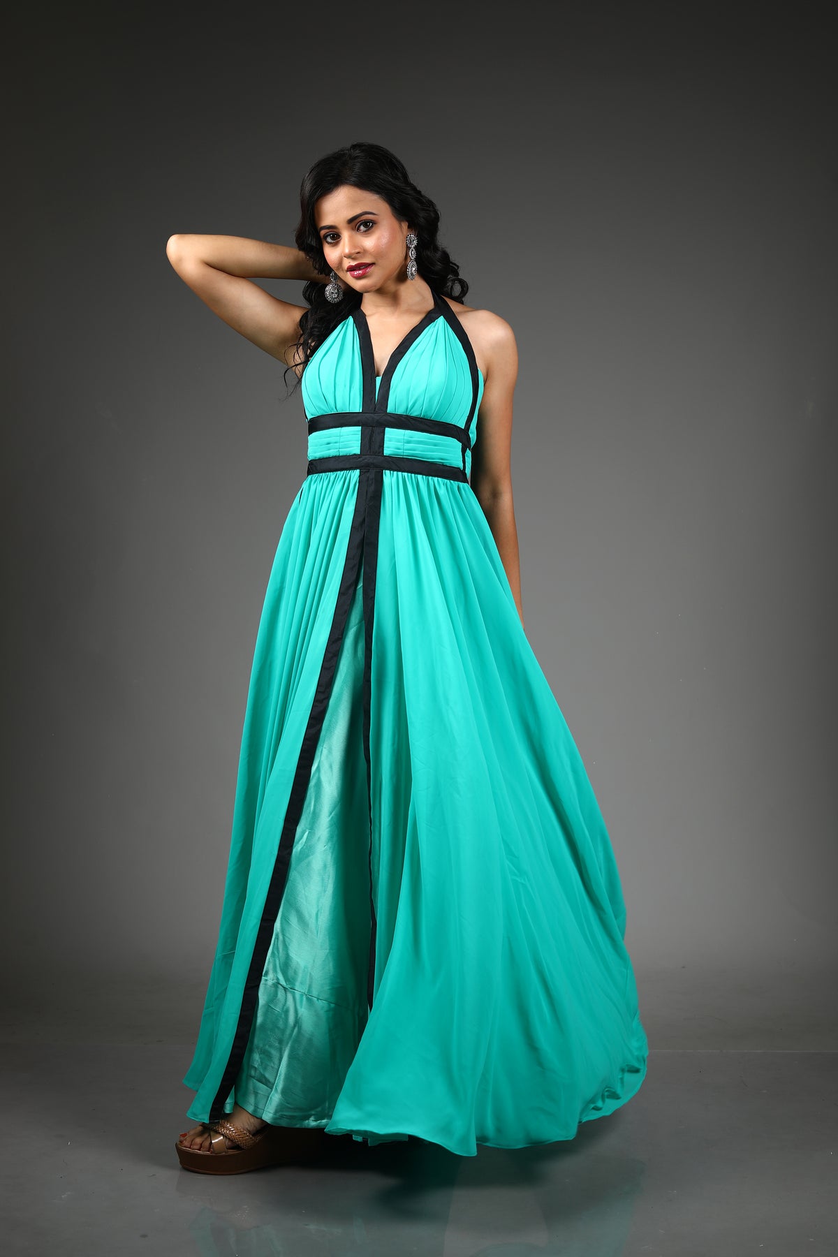 Sea Green Georgette Long Gown